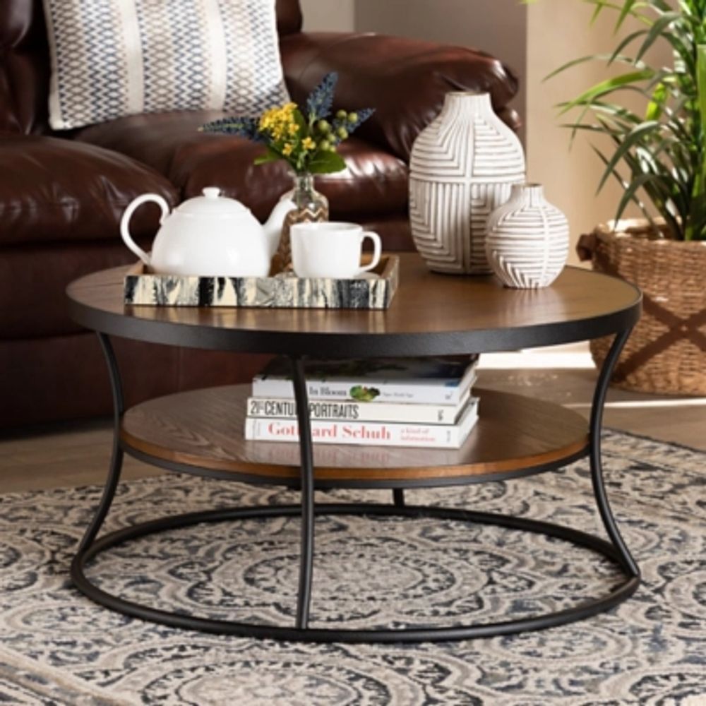 Ashley Albany Walnut Brown Finished Wood And Black Finished Metal 1 Shelf  Coffee Table, Brown/black | Mainplace Mall With Regard To Metal 1 Shelf Coffee Tables (Photo 1 of 15)