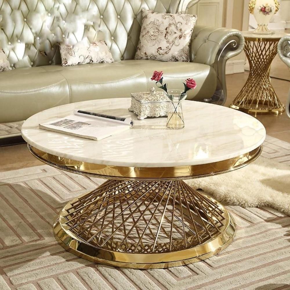 Attractive Steel Marble Top Coffee Table | Marble Coffee Table Living Room,  Marble Top Coffee Table, Center Table Living Room With Round Coffee Tables With Steel Frames (View 6 of 15)