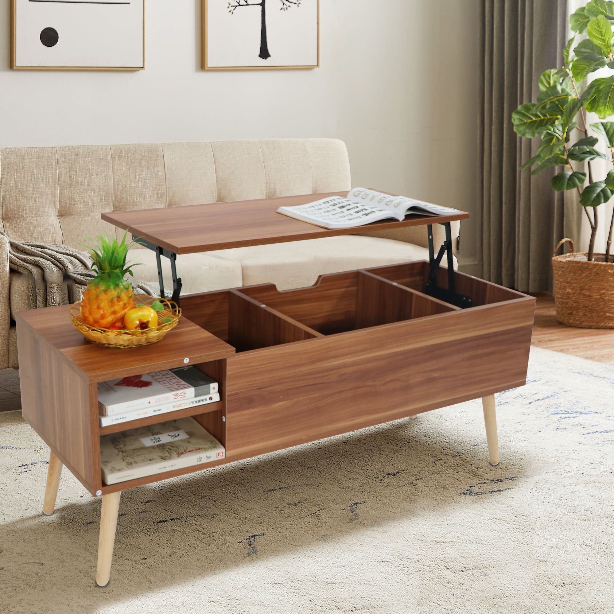 Aukfa Mid Century Modern Wooden Lift Top Coffee Table, Rosewood –  Walmart With Regard To Lift Top Coffee Tables With Storage Drawers (View 3 of 15)