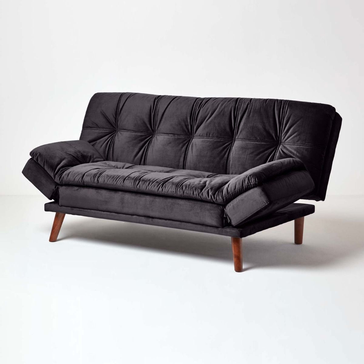 Bailey Velvet Sofa Bed With Armrests, Black In Black Velvet 2 Seater Sofa Beds (Photo 3 of 15)