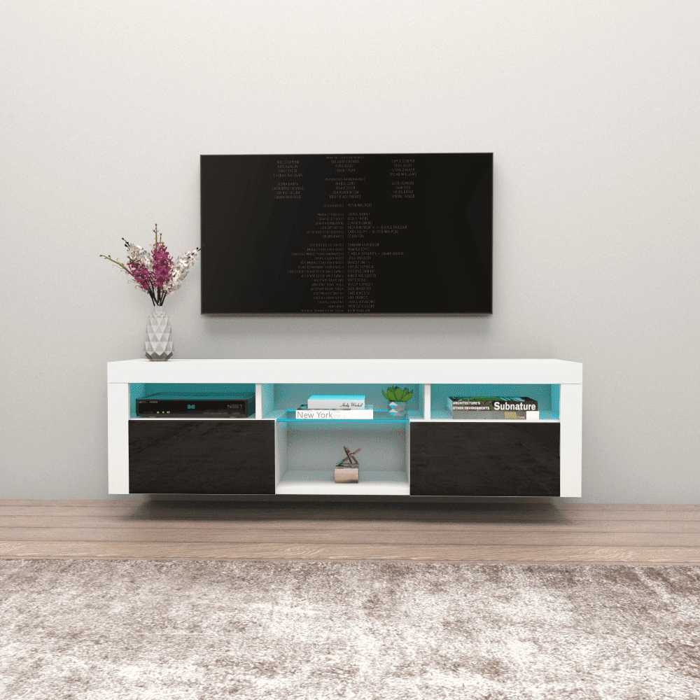 Bari 160 Floating Tv Stand For Tvs Up To 70", Modern High Gloss 63"  Entertainment Center, Wall Mounted Tv Media Console With Storage Cabinets  And Led Lights – Walmart In Floating Stands For Tvs (View 8 of 15)