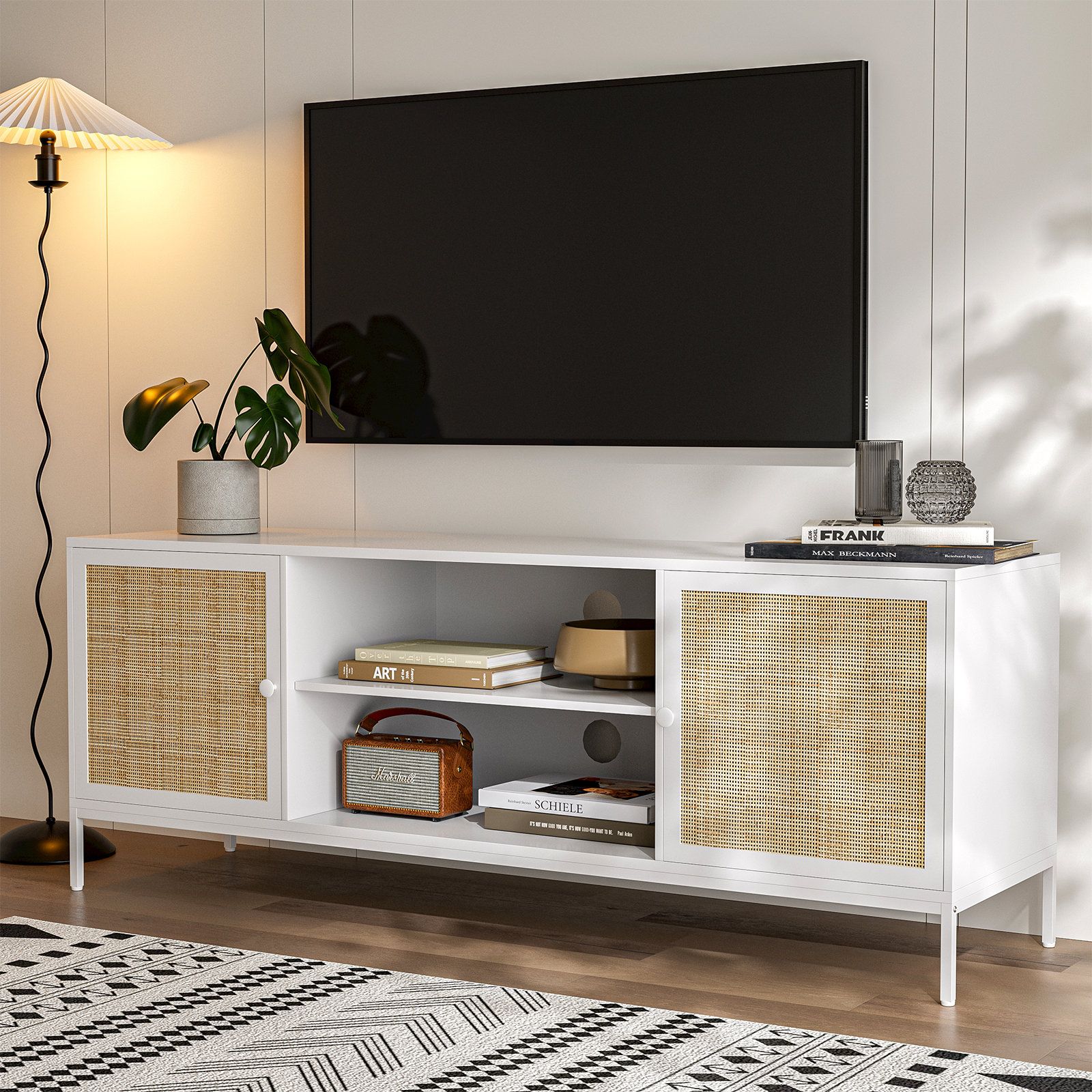 Bay Isle Home Manel Rattan Tv Stand For 65 Inch Tv, Farmhouse Entertainment  Center | Wayfair Pertaining To Farmhouse Rattan Tv Stands (View 9 of 15)