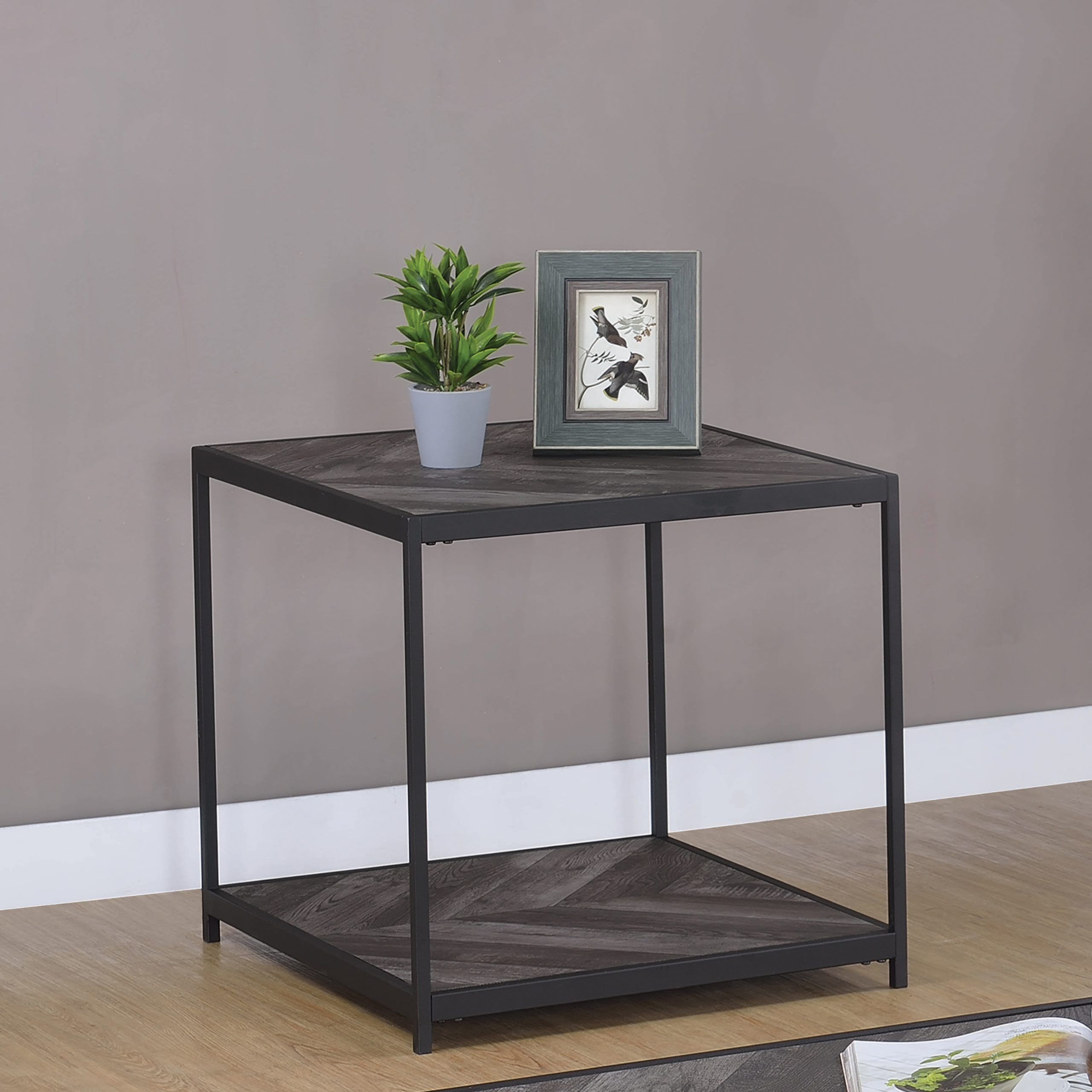 Beckley Chevron End Table Rustic Grey Herringbone – Coaster Pertaining To Rustic Gray End Tables (Photo 14 of 15)