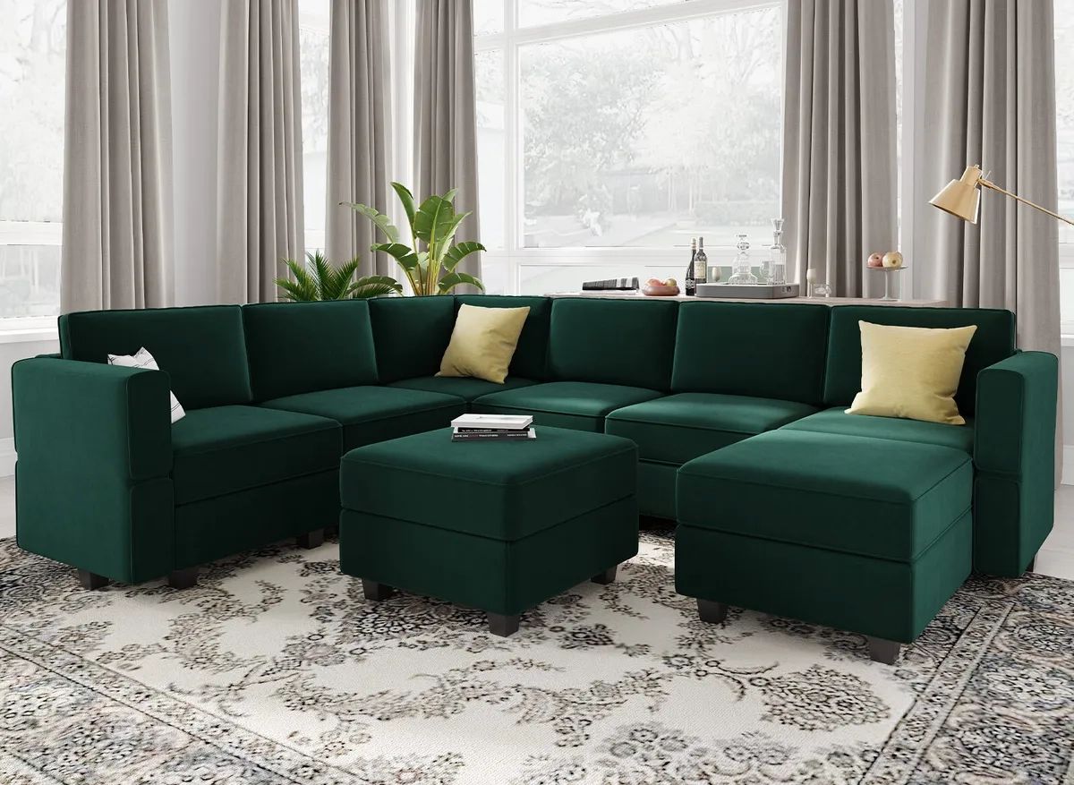 Belffin Modular Sectional Sofa With Storage Oversized Ushaped Couch Velvet  Green | Ebay Inside Green Velvet Modular Sectionals (Photo 1 of 15)