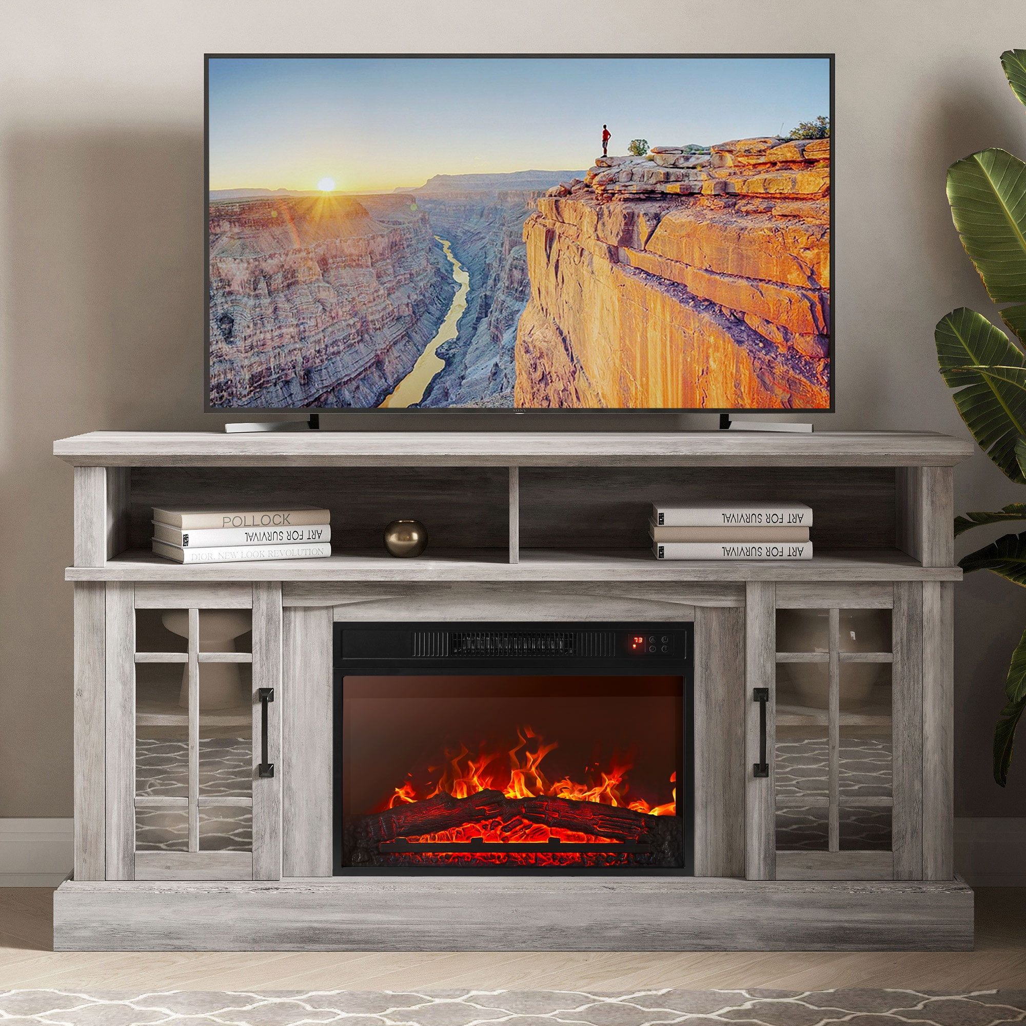 Belleze 58" Tv Stand With 23" Electric Fireplace, Fireplace Tv Console For  Tv Up To 65 Inch, Home Entertainment Center With Storage Cabinet &  Adjustable Shelves – Astorga (gray Wash) – Walmart With Regard To Tv Stands With Electric Fireplace (Photo 1 of 15)
