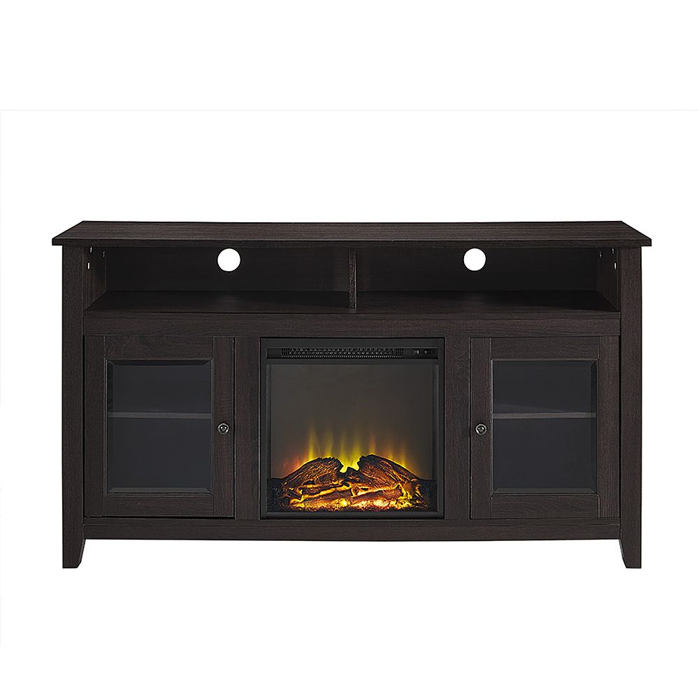 Best Buy: Walker Edison 58" Tall Glass Two Door Soundbar Storage Fireplace  Tv Stand For Most Tvs Up To 65" Espresso Bb58fp18hbes For Wood Highboy Fireplace Tv Stands (View 7 of 15)