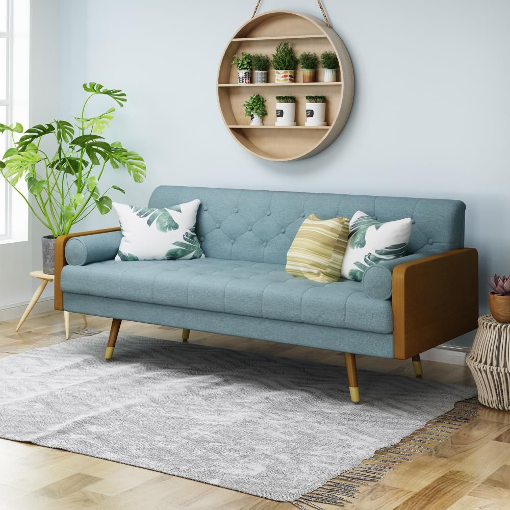 Best Selling Home Decor Jason 72.25 In Midcentury Blue Polyester/blend  3 Seater Sofa In The Couches, Sofas & Loveseats Department At Lowes With Mid Century Modern Sofas (Photo 8 of 15)