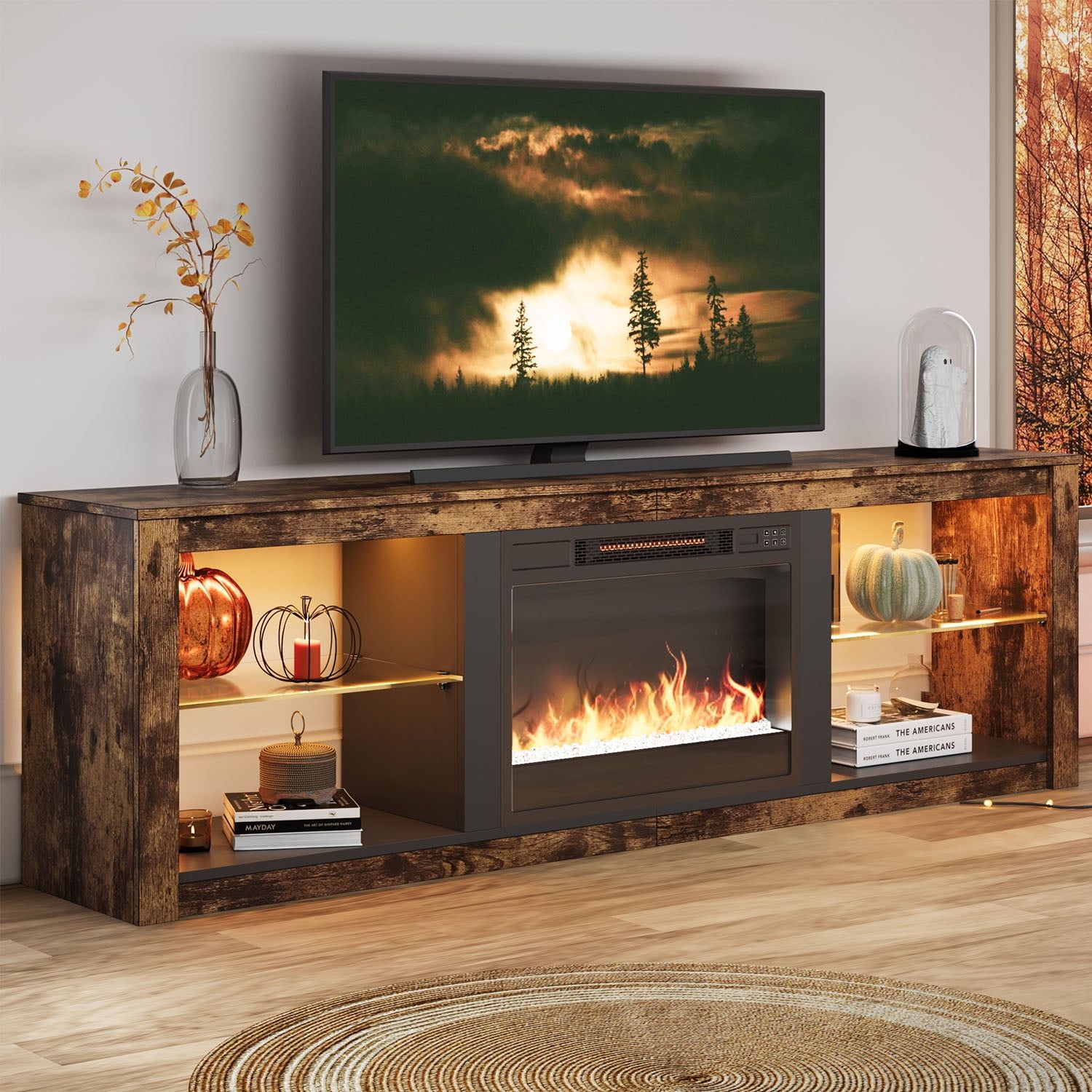 Bestier Fireplace Tv Stand With Led Lights For Tvs Up To 75",rustic Brown  Finish – Walmart Throughout Bestier Tv Stand For Tvs Up To 75&quot; (View 2 of 15)