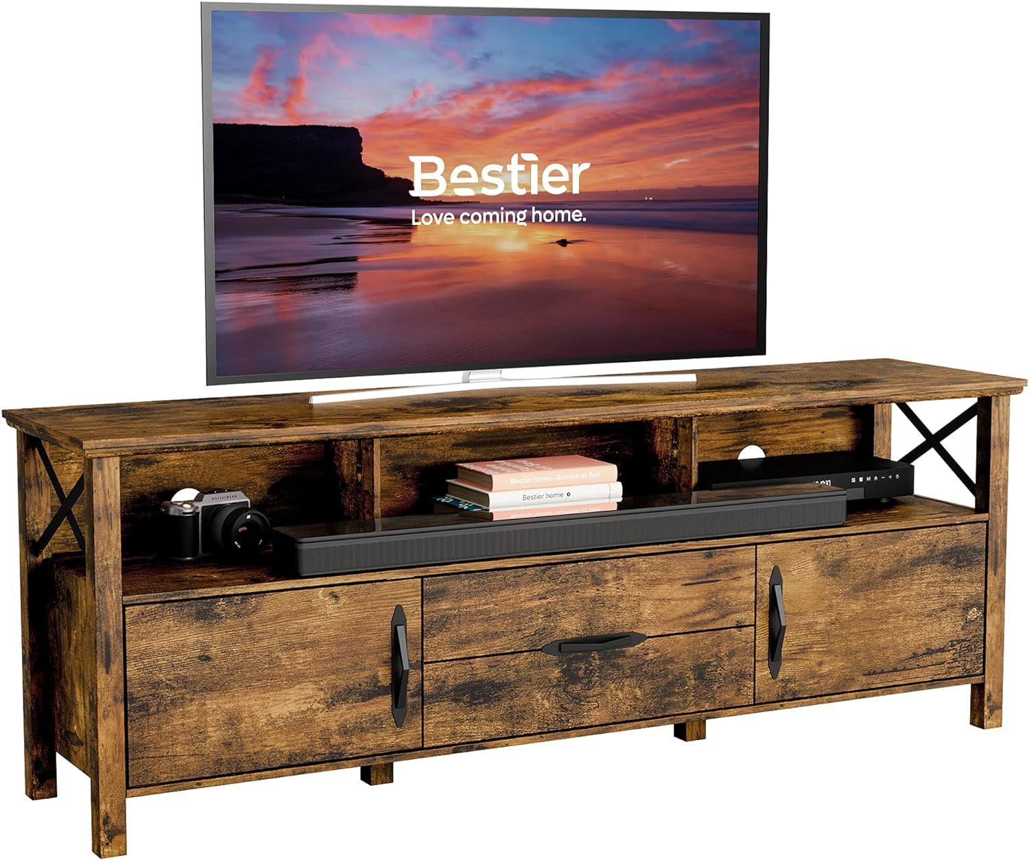 Bestier Tv Stand For Tv Up To 75 Inch, Farmhouse India | Ubuy With Regard To Bestier Tv Stand For Tvs Up To 75&quot; (View 14 of 15)
