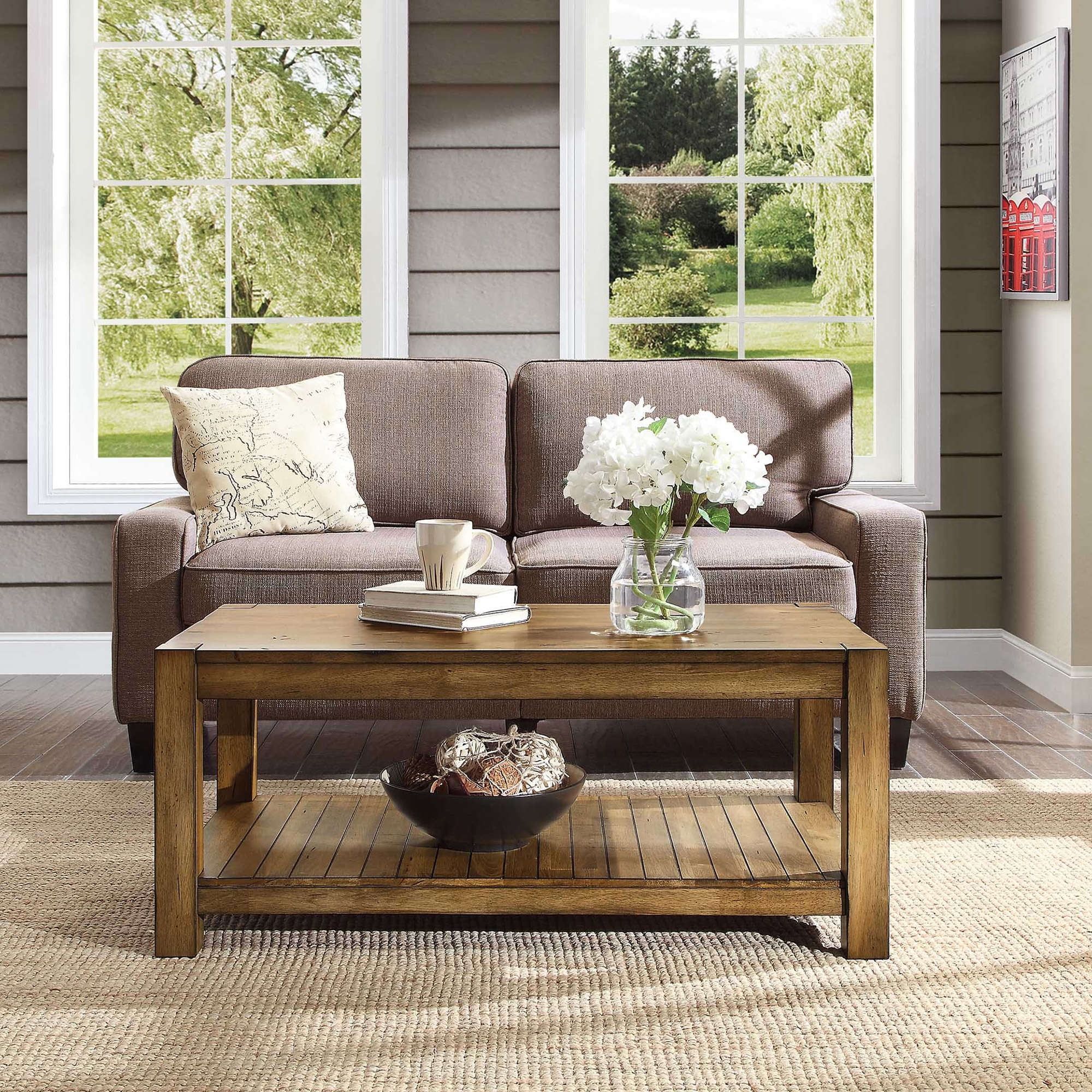 Better Homes & Gardens Bryant Solid Wood Coffee Table, Rustic Maple Brown  Finish – Walmart With Brown Rustic Coffee Tables (View 6 of 15)