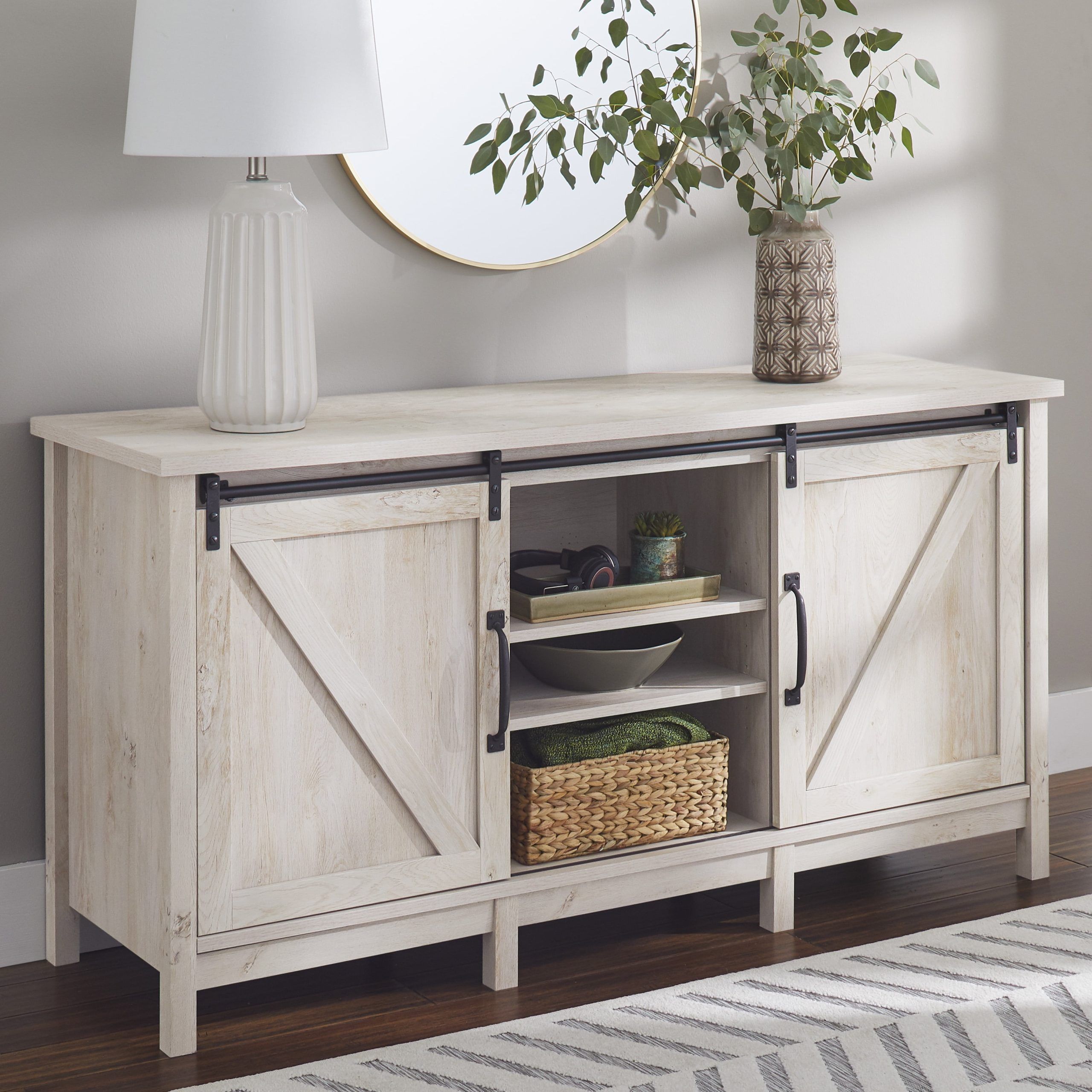 Better Homes & Gardens Modern Farmhouse Tv Stand For Tvs Up To 70", Rustic  White Finish – Walmart With Regard To Modern Farmhouse Rustic Tv Stands (Photo 8 of 15)