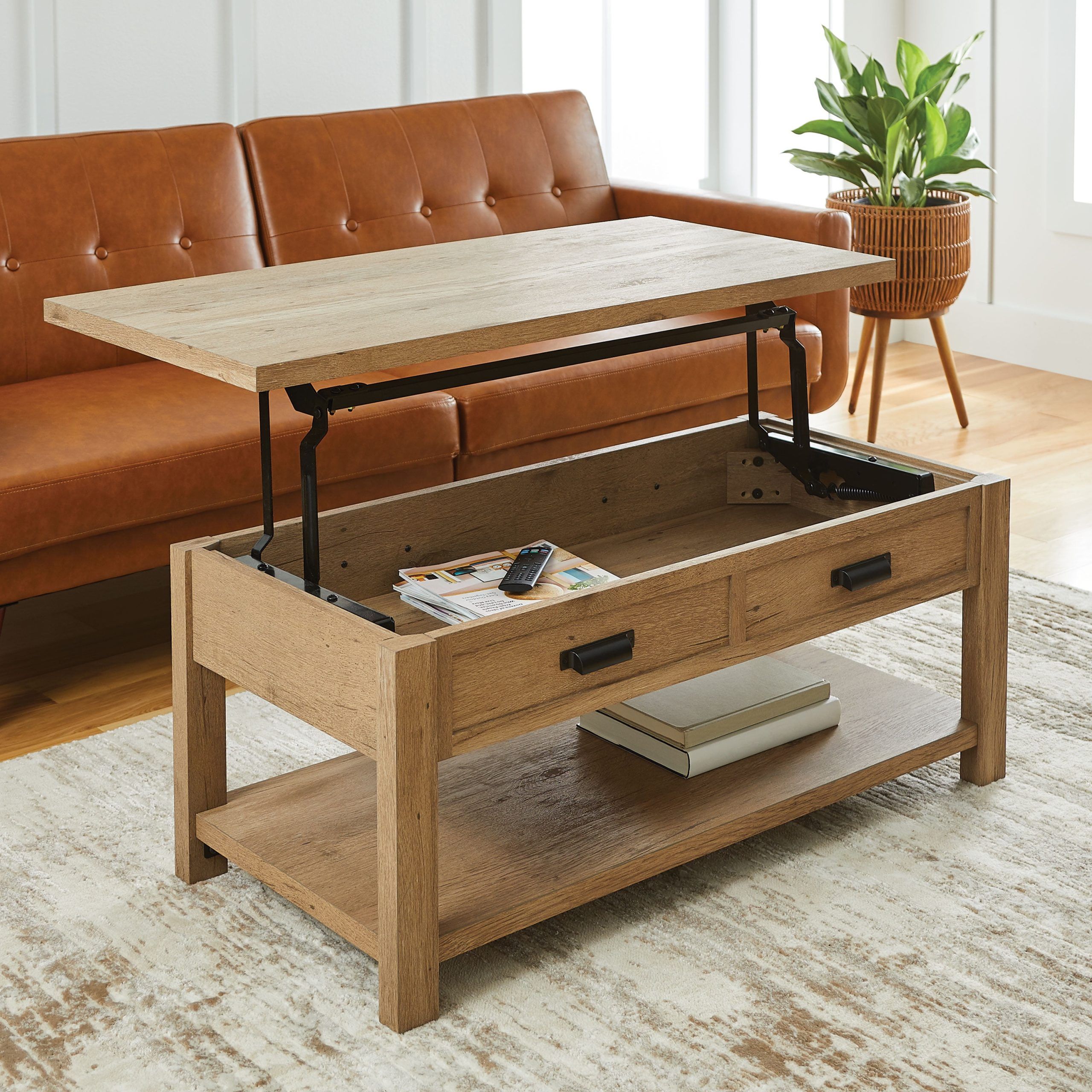 Better Homes & Gardens Wheaton Farmhouse Wood Rectangle Lift Top Coffee  Table, Natural Oak Finish – Walmart Throughout Farmhouse Lift Top Tables (View 6 of 15)