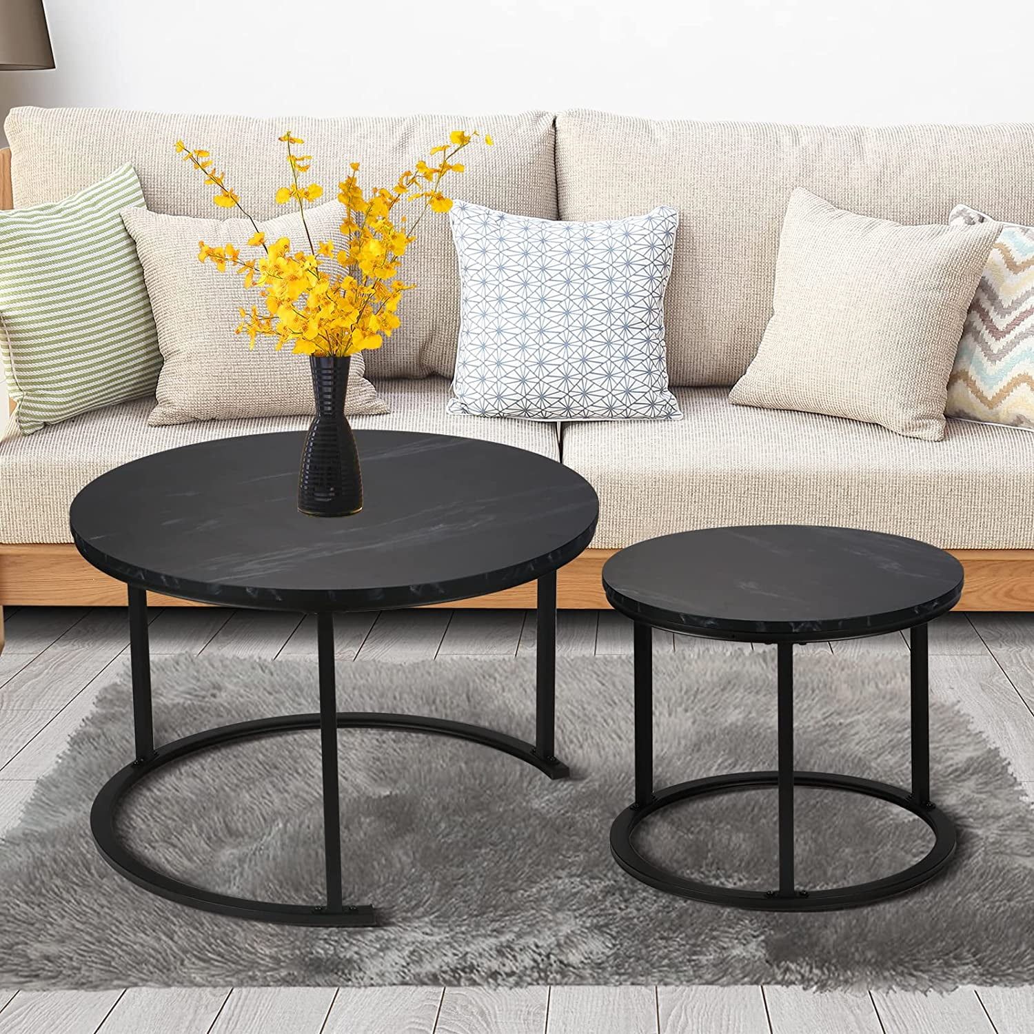 Bigtree Modern Round Nesting Coffee Table Set 2pc Solid Metal Frame Black –  Walmart For Nesting Coffee Tables (View 12 of 15)