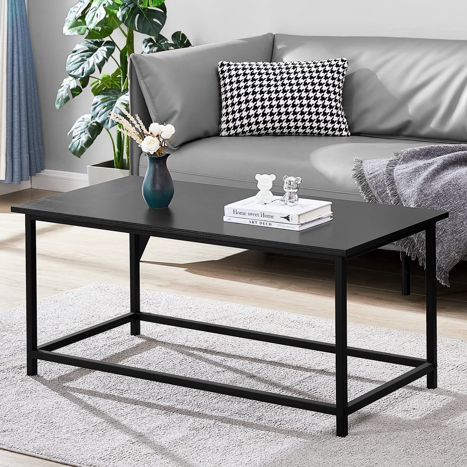 Black Coffee Table Simple Modern Coffee Tables Open Design Rectangular  Minimalist Center Table For Living Room Home – Bed Bath & Beyond – 37499272 In Simple Design Coffee Tables (Photo 9 of 15)