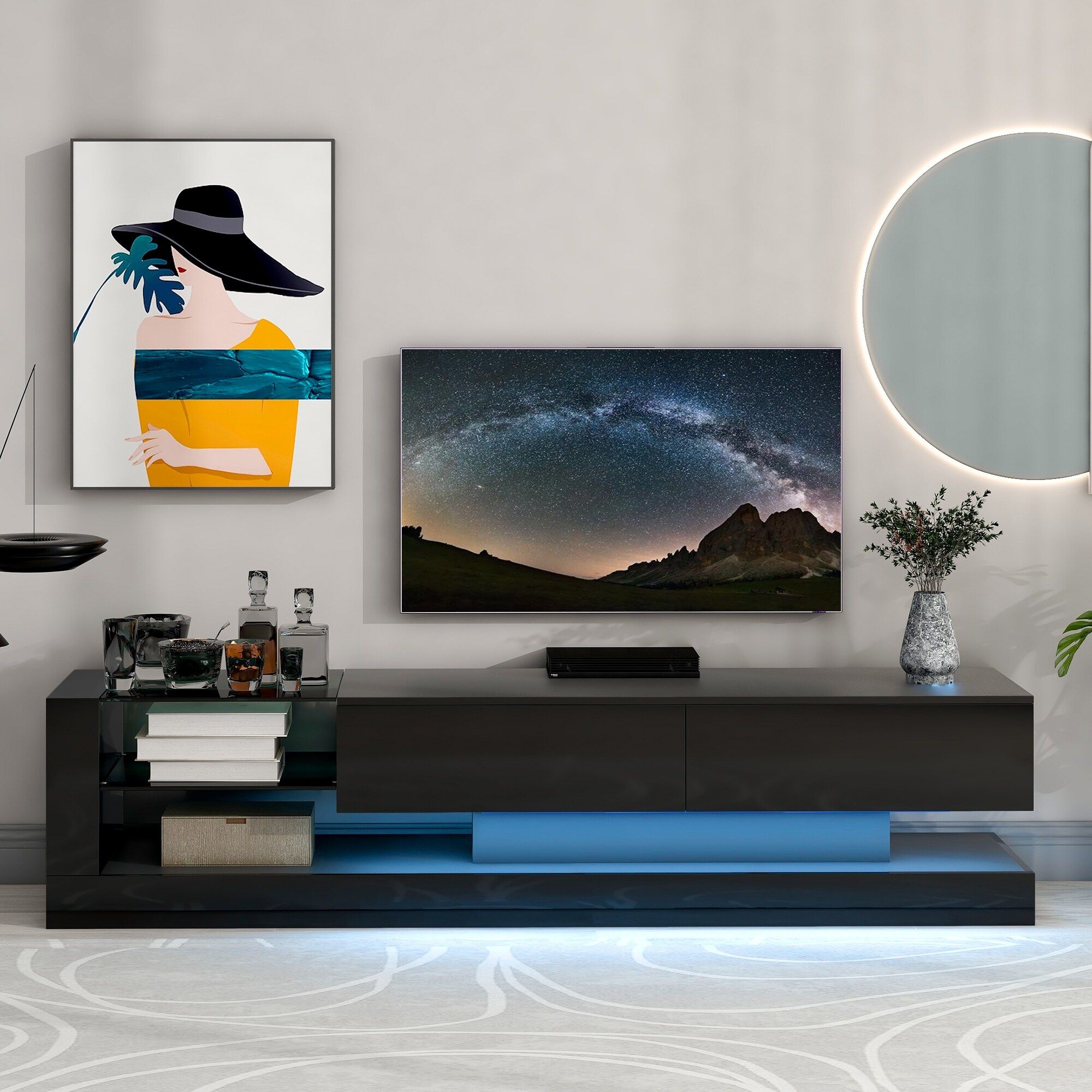 Black Modern Tv Stand With 16 Color Rgb Led Strip Lights (fits 75" Tv) –  Bed Bath & Beyond – 38353746 Inside Rgb Entertainment Centers Black (Photo 1 of 15)