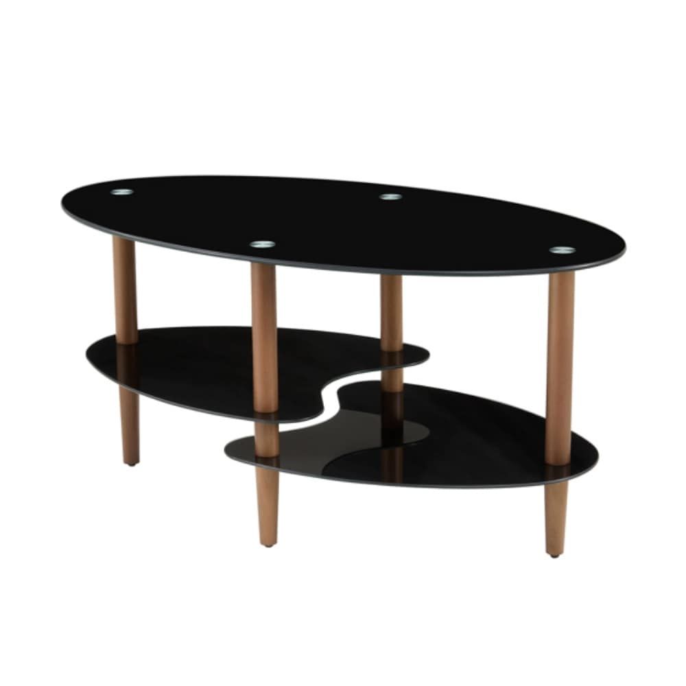Black Oval Glass Coffee Table, Modern Table In Living Room Oak Wood Leg Tea  Table 3 Layer Glass Table – 35.44undefined X 19.7undefined X  (View 9 of 15)