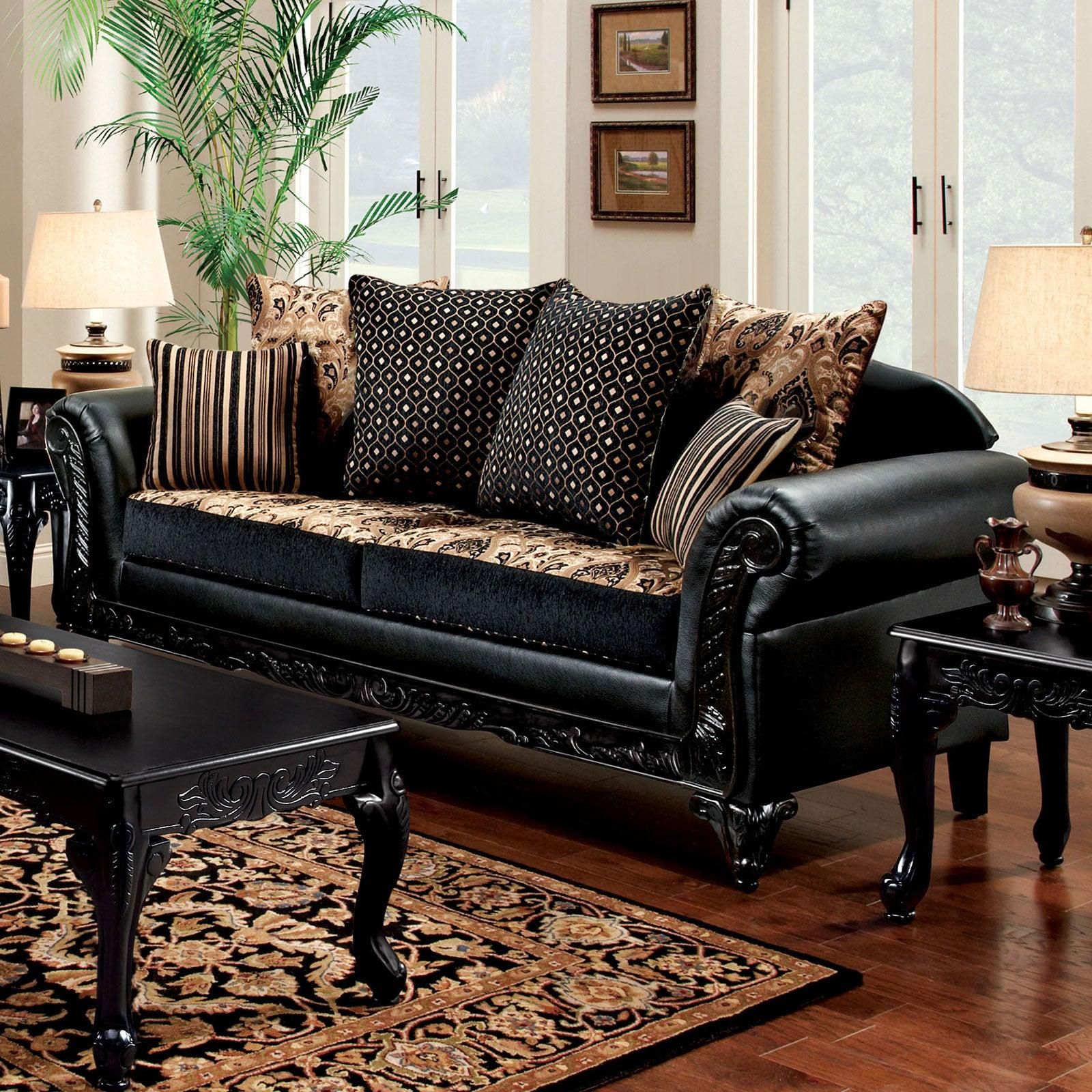 Black & Tan Chenille Sofa Theodora Sm7505n Sf Foa Traditional – Buy Online  On Ny Furniture Outlet For Traditional Black Fabric Sofas (Photo 3 of 15)