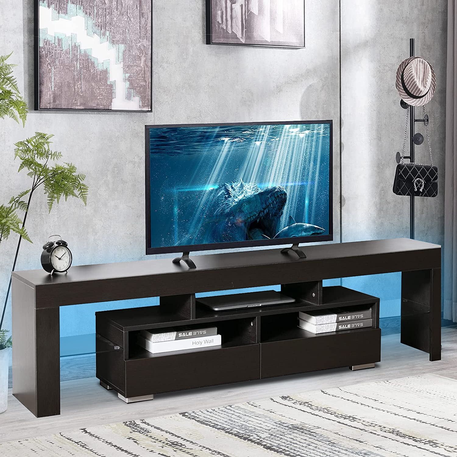 Black Tv Stand For 70 Inch Tv, Modern High Glossy Television Table Stands  Tv Cabinet Console Table With 20 Colors Rgb Led Lights, Tv Buffet Cabinet  With Storage, Living Room Entertainment Center – With Regard To Black Rgb Entertainment Centers (Photo 6 of 15)