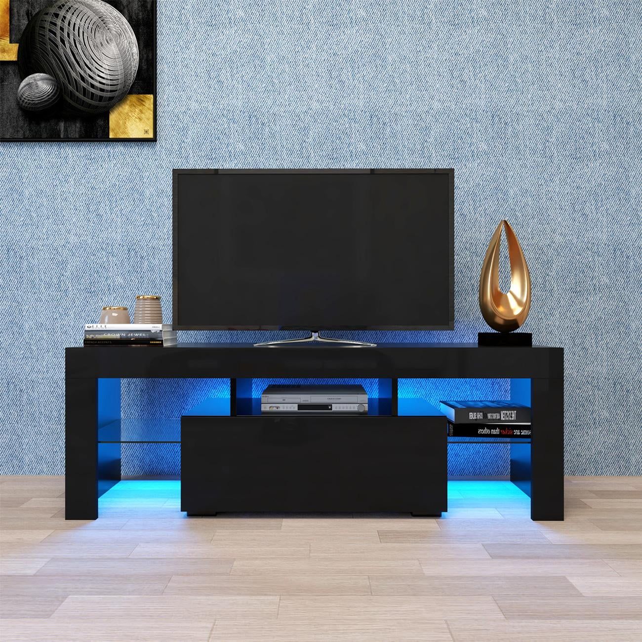 Black Tv Stand With Led Rgb Lights, Flat Screen Tv Cabinet, Gaming Consoles  For Lounge Room, Living Room And Bedroom, Black 51.2''x13.8''x17.7'' –  Walmart Pertaining To Rgb Entertainment Centers Black (Photo 2 of 15)