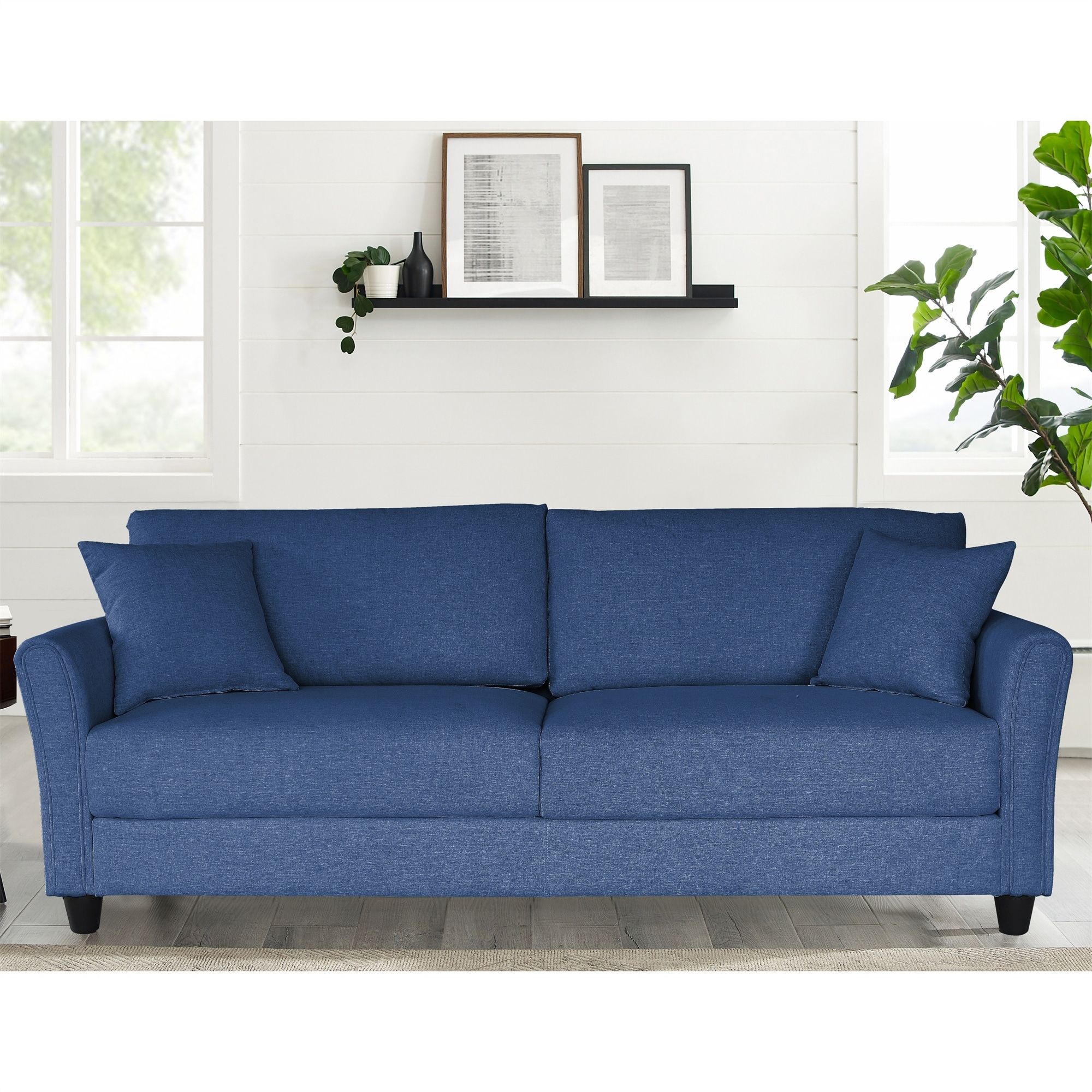 Blue Linen Three Seat Sofa – Bed Bath & Beyond – 36602793 Regarding Modern Blue Linen Sofas (View 4 of 15)