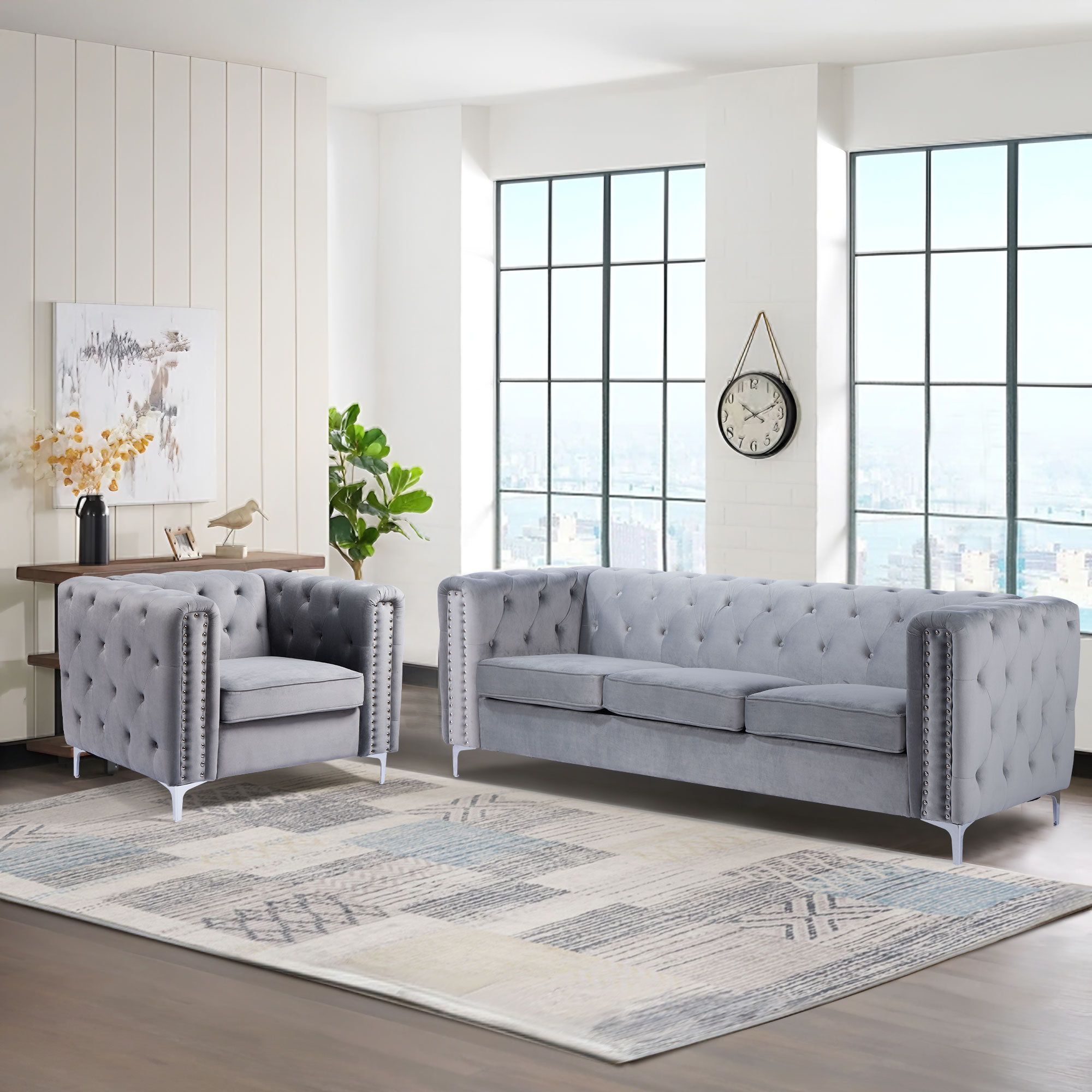 Bonzy Home Modern 2 Pieces Soft Upholstered Tufted Living Room Sofa Sets |  Wayfair For Tufted Upholstered Sofas (View 3 of 15)