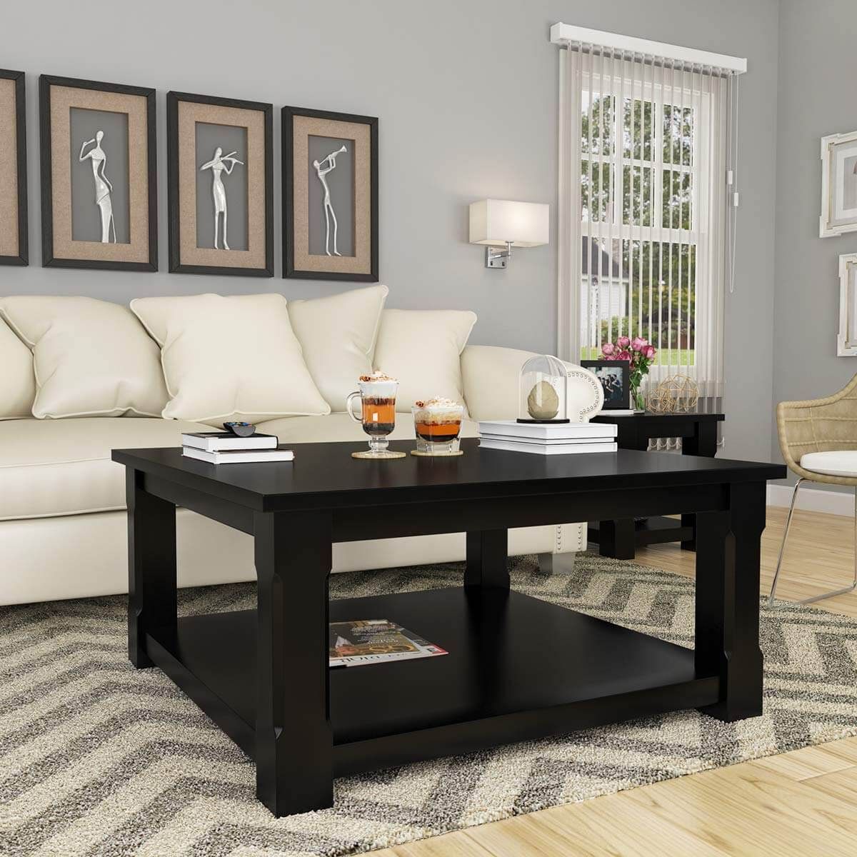 Brimson Solid Wood 2 Tier Black Square Coffee Table. Regarding Transitional Square Coffee Tables (Photo 8 of 15)