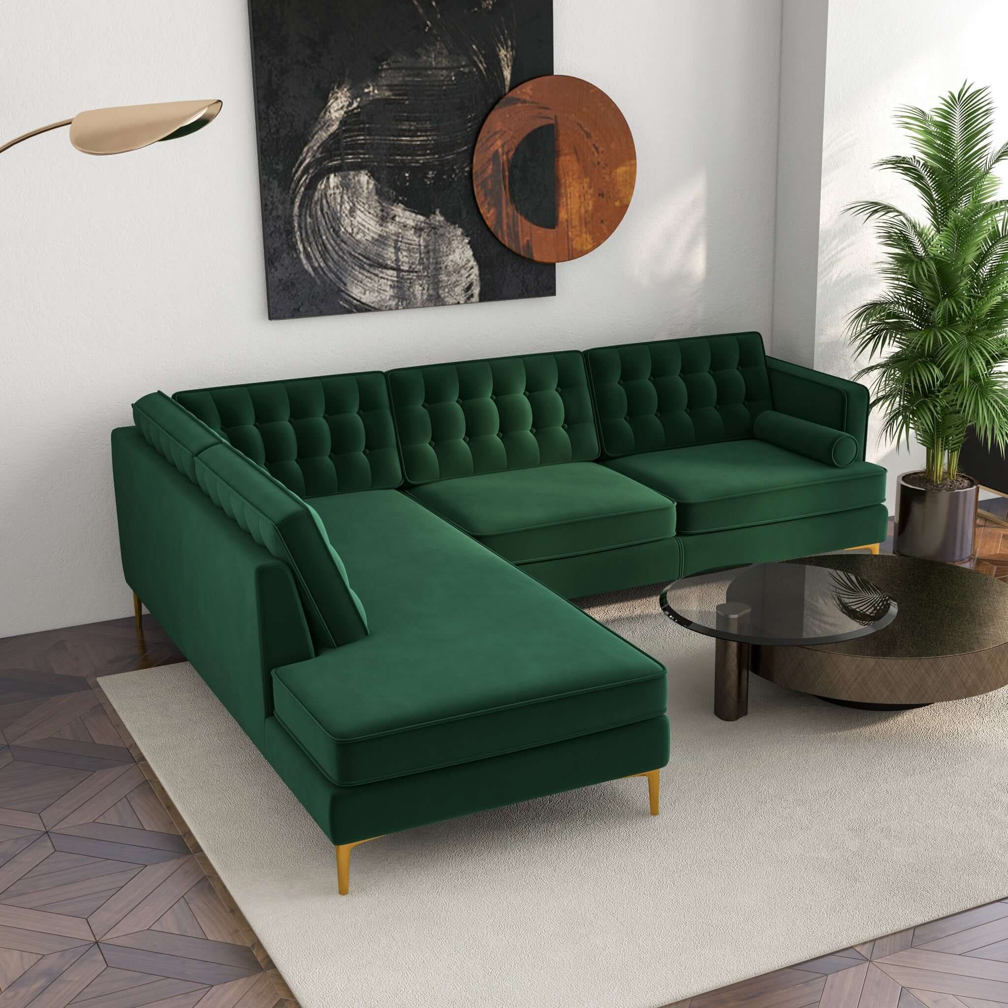 Brooke Green Velvet Sectional Sofa With Left Chaiseashcroft Furniture |  1stopbedrooms With Regard To Green Velvet Modular Sectionals (Photo 14 of 15)