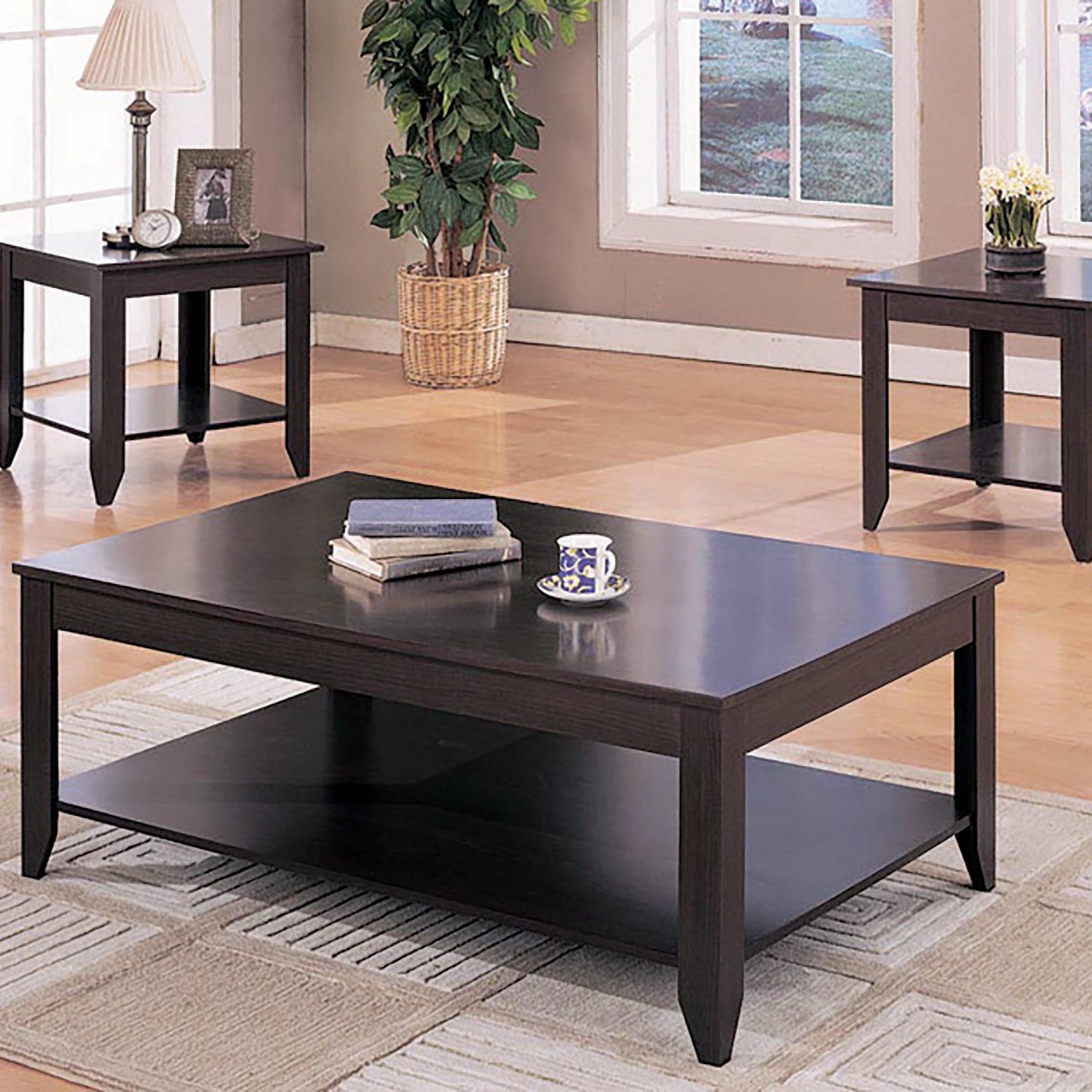 Brooks 3 Piece Occasional Table Set With Lower Shelf Cappucc In Occasional Coffee Tables (View 15 of 15)