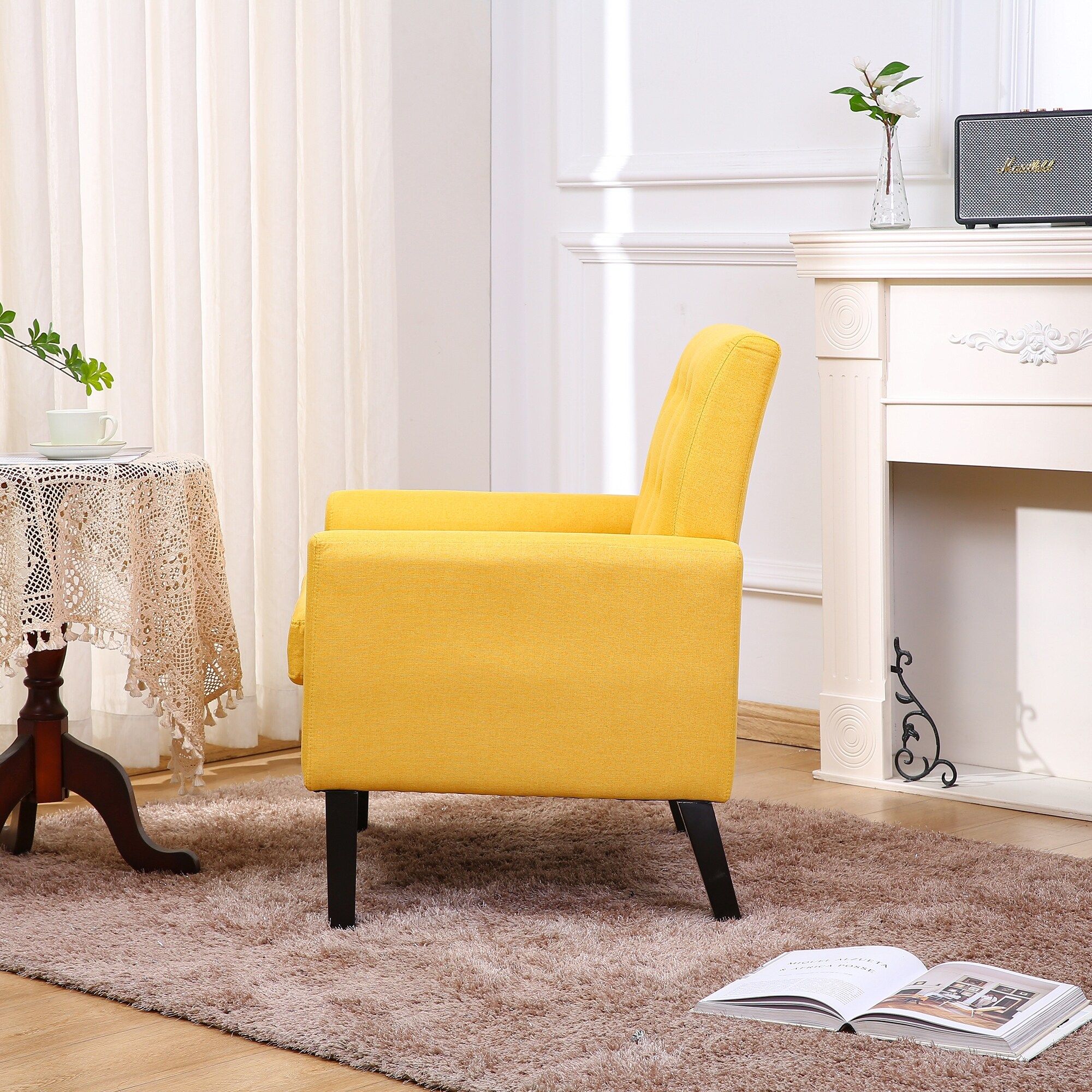 Button Tufted Upholstered Armchairs Comfy Reading Accent Chairs Sofa With  Resilient Sponge Cushions, For Living Room, Yellow – Bed Bath & Beyond –  37851148 In Comfy Reading Armchairs (Photo 14 of 15)