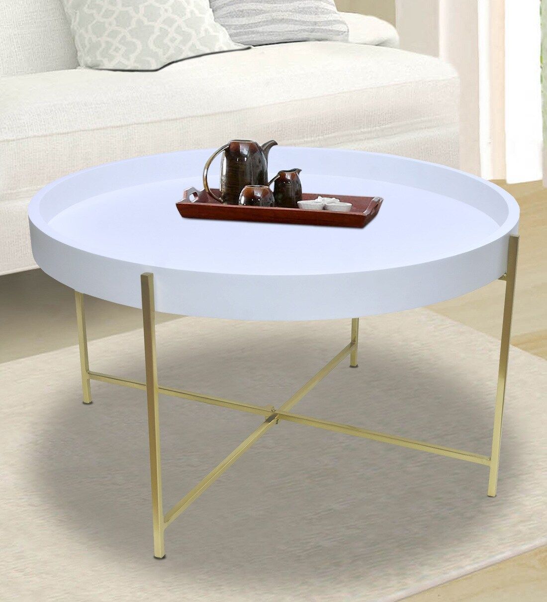 Buy Elizabeth Coffee Table In Glossy White & Gold Finish At 22% Off Strawberry Collective | Pepperfry Inside Glossy Finished Metal Coffee Tables (View 7 of 15)
