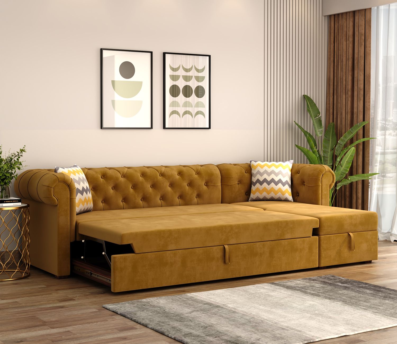 Buy Henry Right Aligned Convertible Sofa Cum Bed With Storage (velvet,  Chestnut Brown) Online In India At Best Price – Modern Fabric Sofas – Sofa  Sets – Living Room Furniture – Furniture – Wooden Street Product With Regard To Modern Velvet Sofa Recliners With Storage (View 14 of 15)