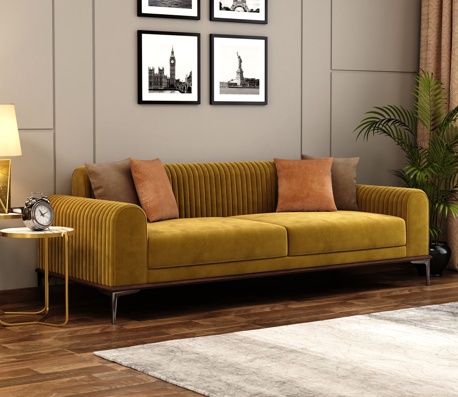 Buy Lorenz 3 Seater Sofa (velvet, Chestnut Brown) Online In India At Best  Price – Modern 3 Seater Sofas – Sofa Sets – Living Room Furniture –  Furniture – Wooden Street Product Within Modern 3 Seater Sofas (Photo 5 of 15)