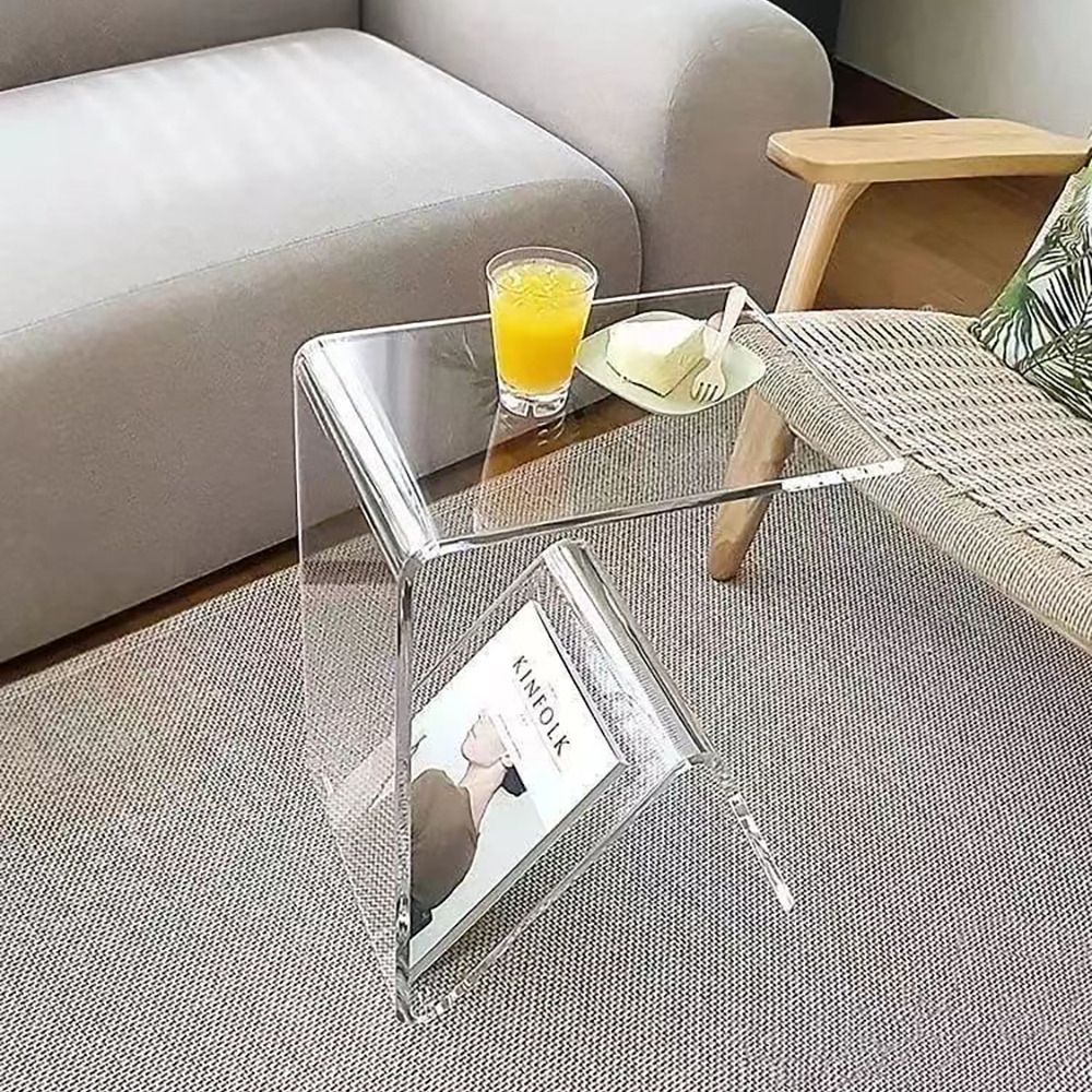 C Shaped End Table With Storage Transparent Acrylic Small Space Side Table Homary | Ufurnish Throughout Transparent Side Tables For Living Rooms (View 9 of 15)