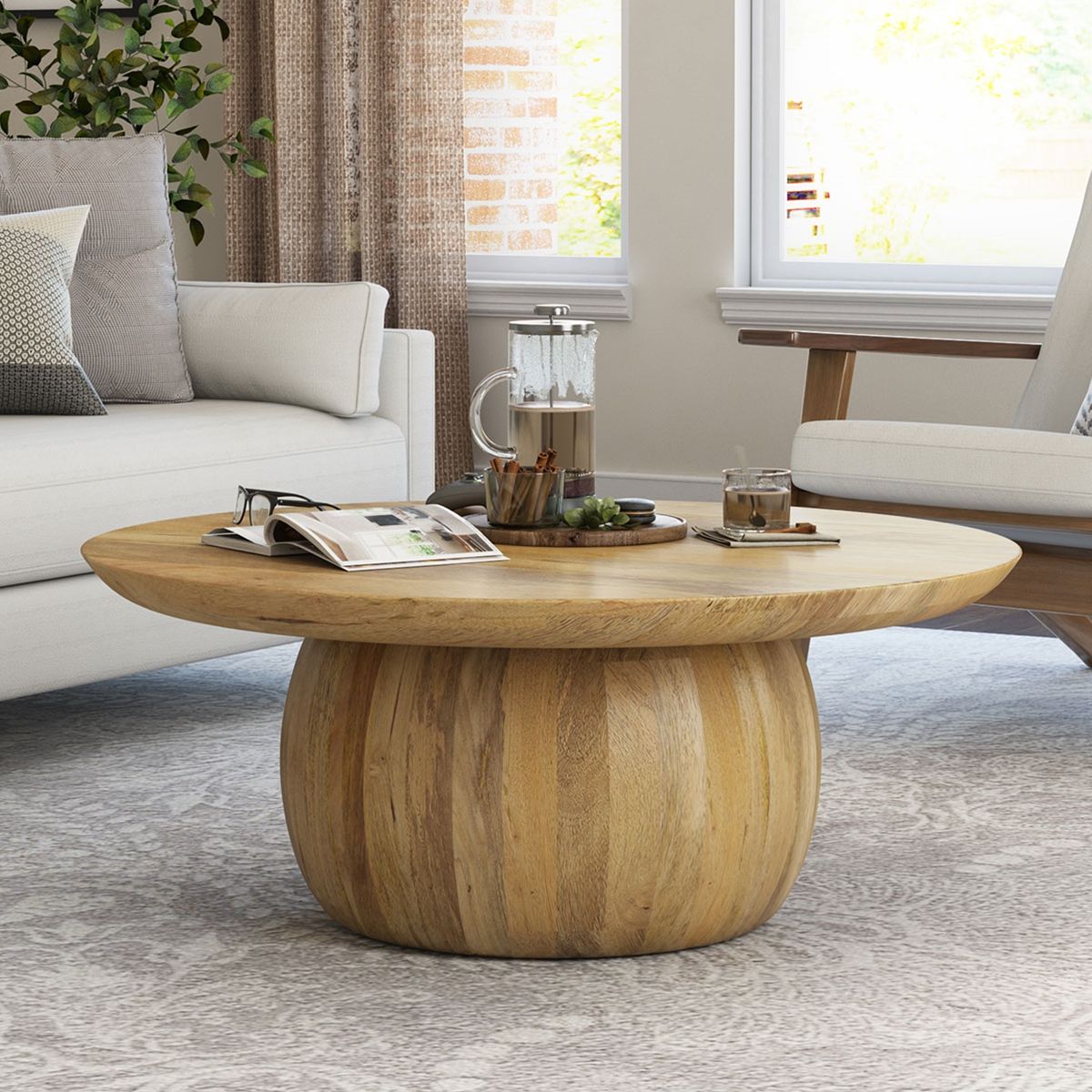 Camargito Rustic Solid Wood Round Top Coffee Table. Throughout Coffee Tables With Round Wooden Tops (Photo 1 of 15)