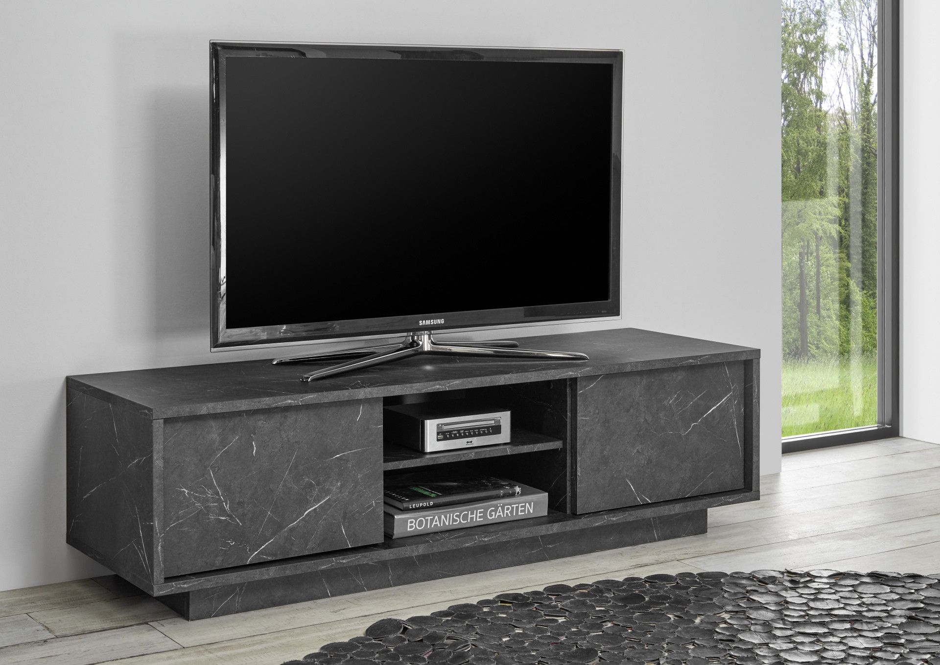 Carrara 139cm Modern Tv Unit In Black Marble Imitation – Tv Stands (4495) –  Sena Home Furniture Regarding Black Marble Tv Stands (Photo 1 of 15)