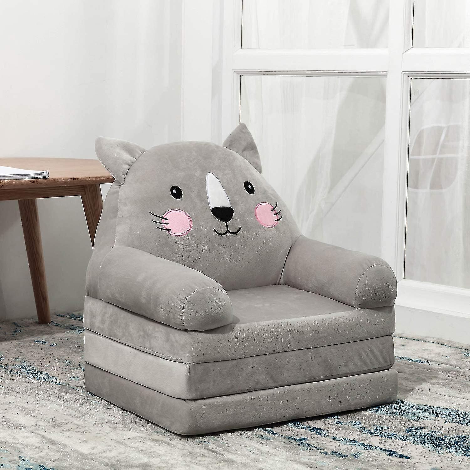 Cartoon Foldable Kids Sofa, Plush Cat Shape Children Couch Backrest Armchair  Bed With Pocket, Upholstered 2 In 1 Flip Open Couch | Fruugo Fr Throughout 2 In 1 Foldable Children's Sofa Beds (Photo 1 of 15)