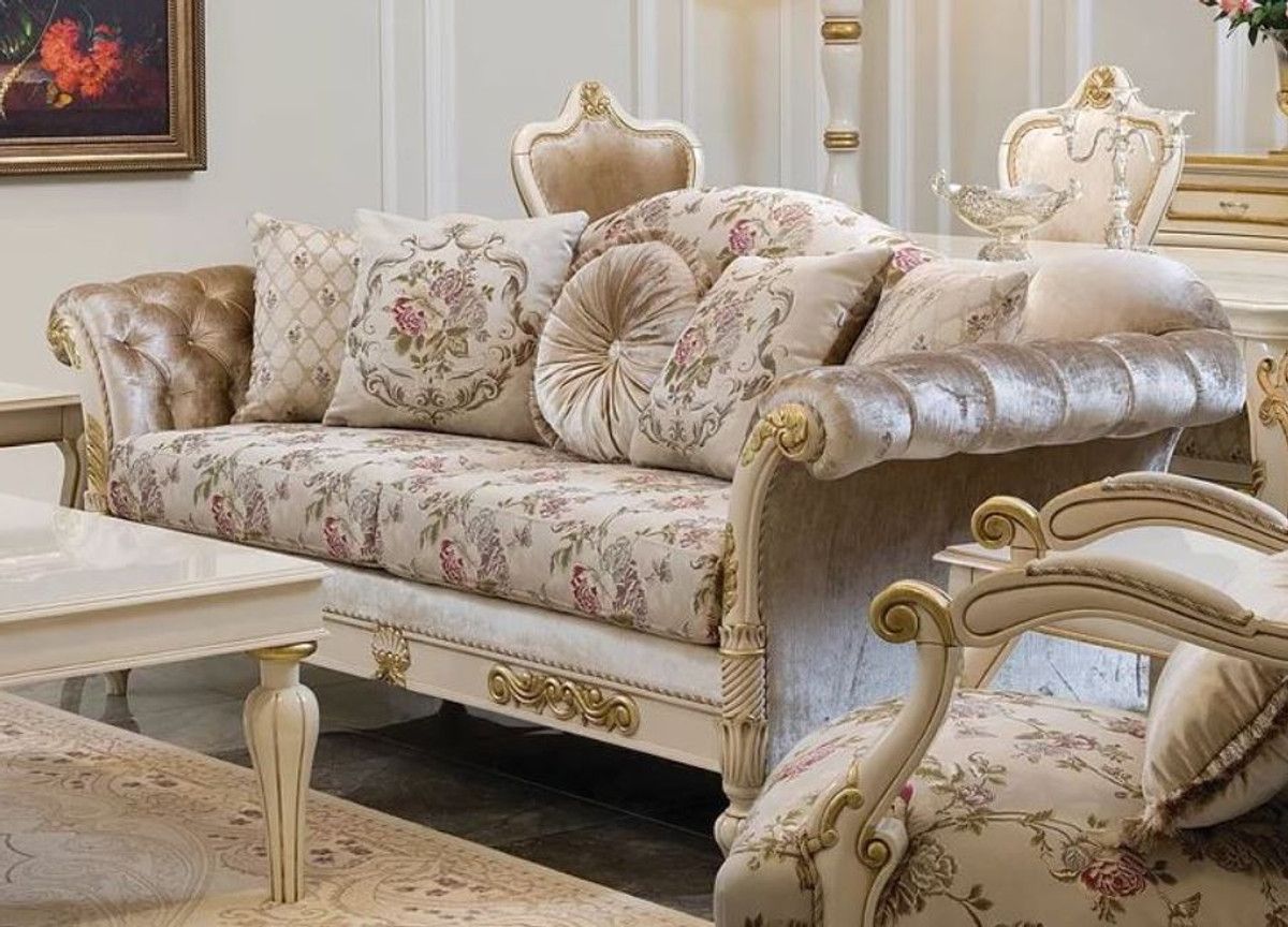 Casa Padrino Luxury Baroque Living Room Sofa Cream / Pink / White / Gold  228 X 90 X H. 100 Cm – Noble Living Room Sofa With Flower Pattern And  Decorative Pillows – Baroque Living Room Furniture | Casa Padrino In Sofas In Pattern (Photo 9 of 15)