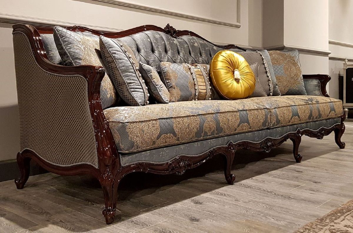 Casa Padrino Luxury Baroque Sofa Silver / Beige / Dark Brown – Magnificent  Living Room Sofa With Elegant Pattern – Baroque Furniture | Casa Padrino For Sofas In Pattern (View 12 of 15)
