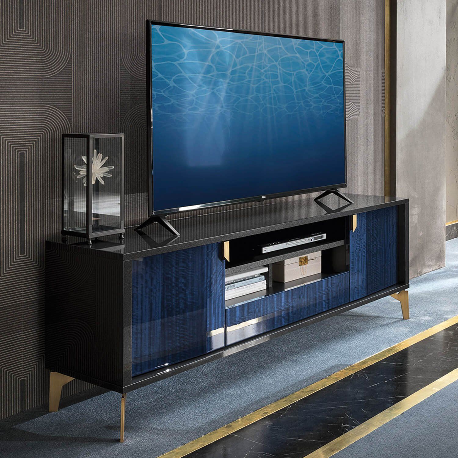 Celeste High Gloss Cobalt Blue Tv Unit For Cafe Tv Stands With Storage (View 15 of 15)
