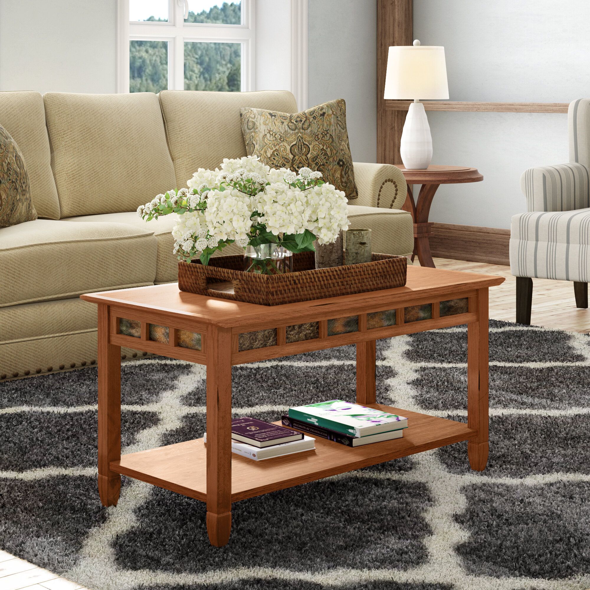 Charlton Home® Rustic Solid Wood Slate Coffee Table & Reviews | Wayfair Intended For Rustic Wood Coffee Tables (View 15 of 15)