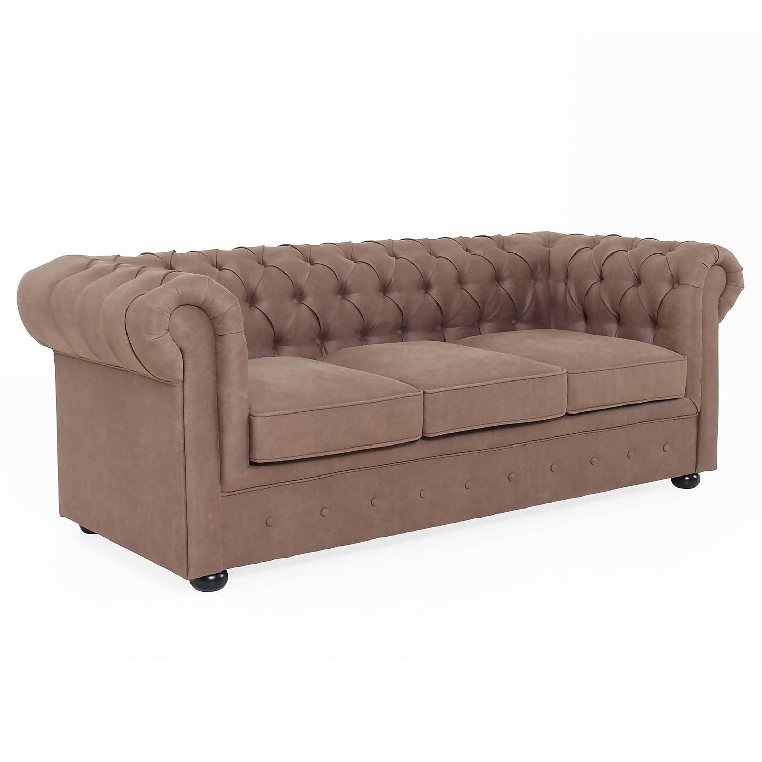 Chesterfield Faux Leather 3 Seater Sofa – Tan | Homebase Inside Traditional 3 Seater Faux Leather Sofas (View 15 of 15)