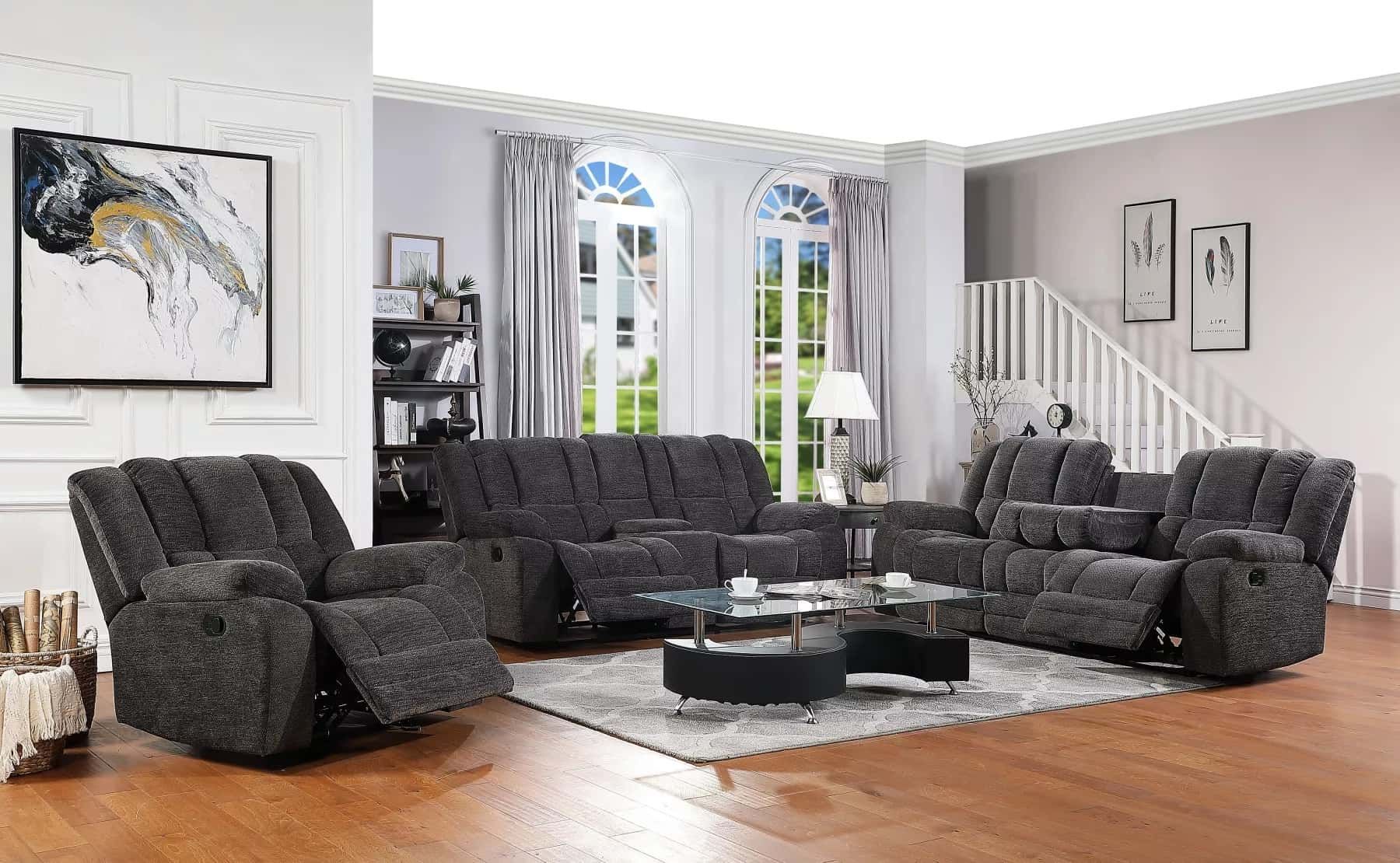 Chicago Microfiber Dark Gray Sofa & Loveseatgalaxy Furniture For Dark Grey Loveseat Sofas (Photo 1 of 15)