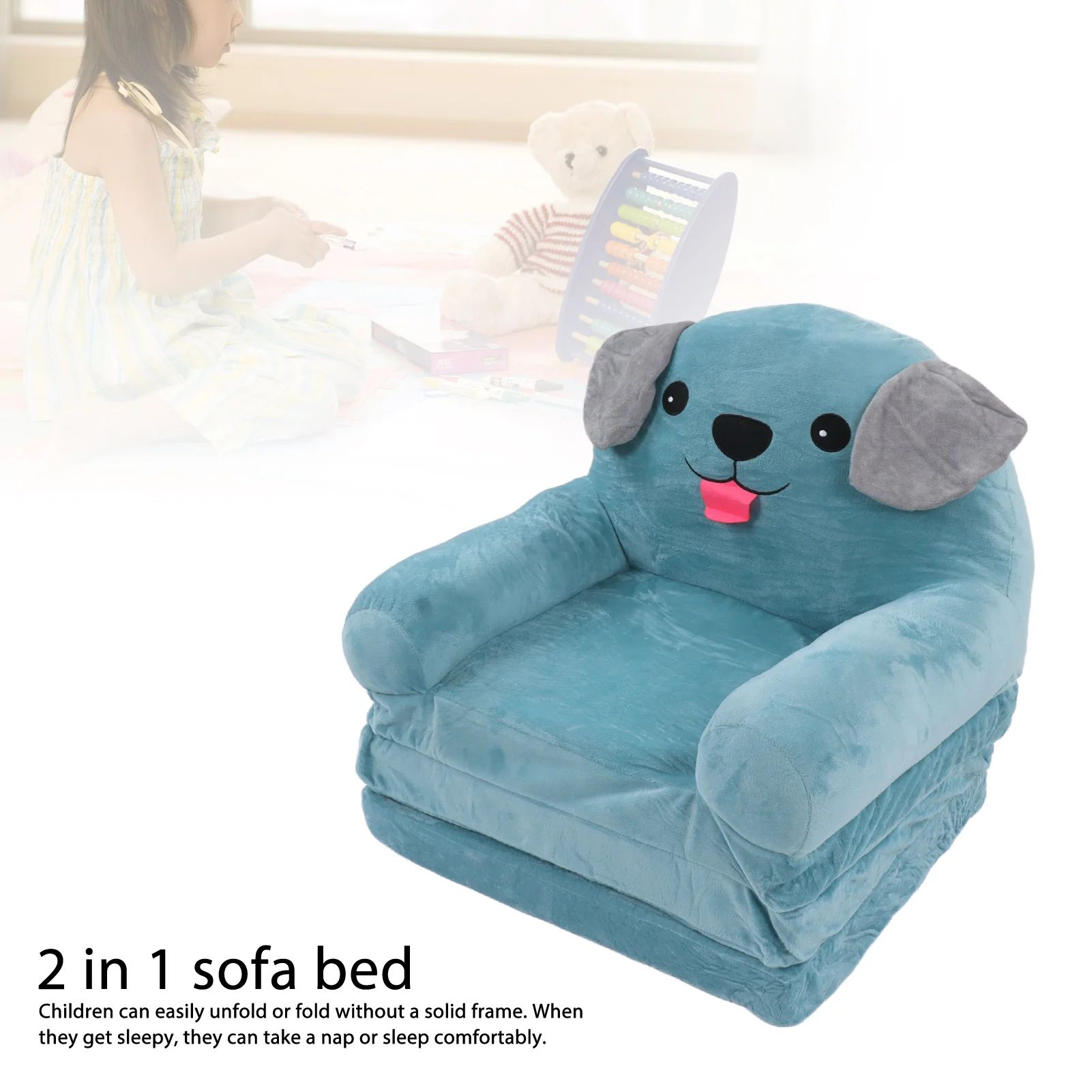 Children Sofa Blue Puppy Children's Sofa Cute Cartoon Folding Small Sofa Bed  Dual Use Child Bean Bag For Kids – Aliexpress Pertaining To 2 In 1 Foldable Children&#039;s Sofa Beds (View 5 of 15)