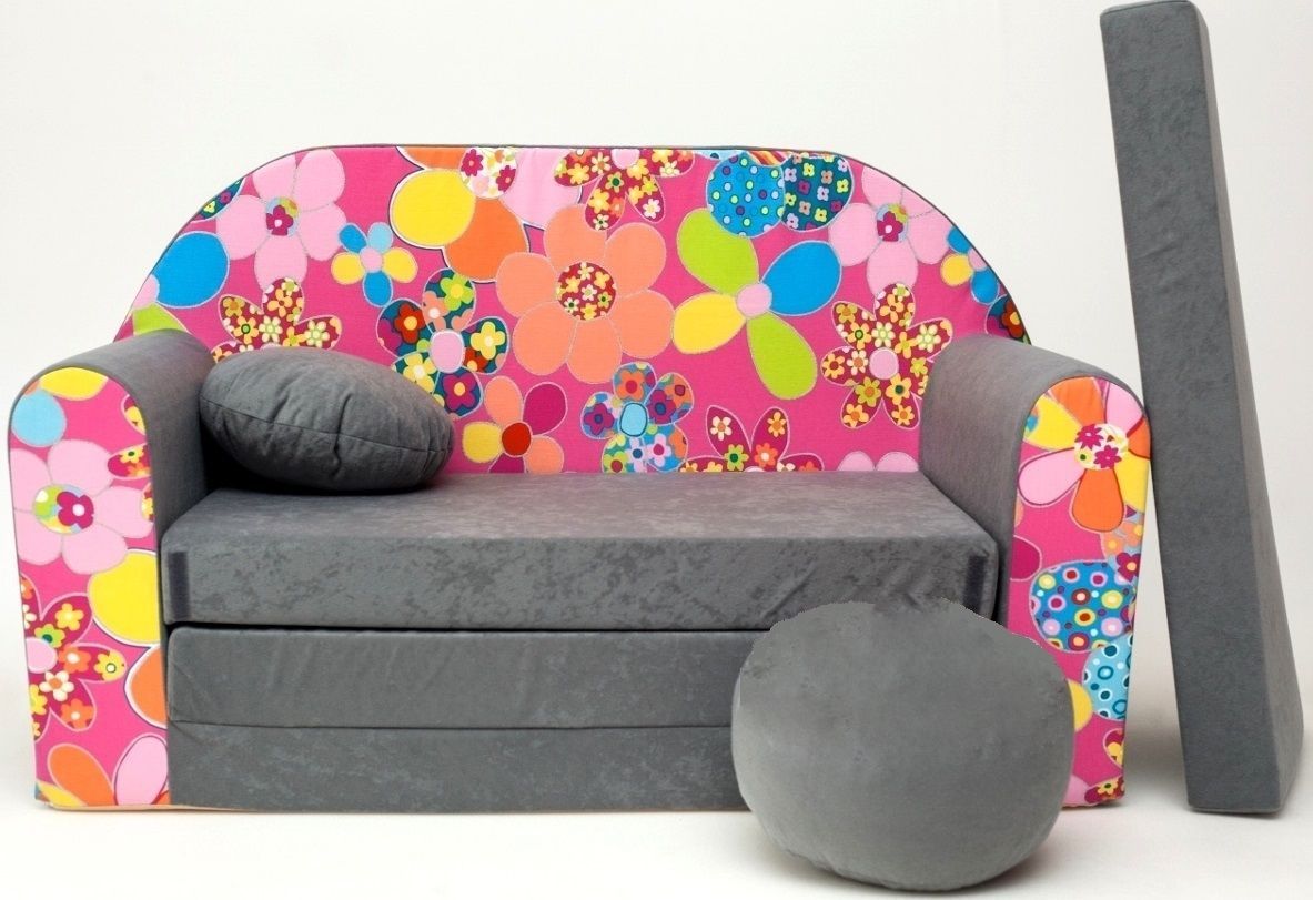 Childrens Sofa Bed Type W, Fold Out Sofa Foam Bed For Children + Free  Pillow And Pouffe – Wa12+ – Ppg4kids.co.uk – Strollers And More! Throughout Children's Sofa Beds (Photo 11 of 15)