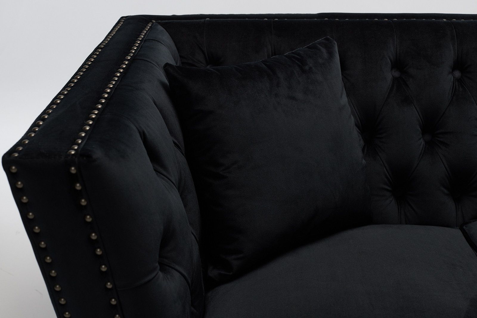 Chloe – 2 Seater Modern Chesterfield Sofa, Black Velvet | Furniture Outlet Within Black Velvet 2 Seater Sofa Beds (View 5 of 15)