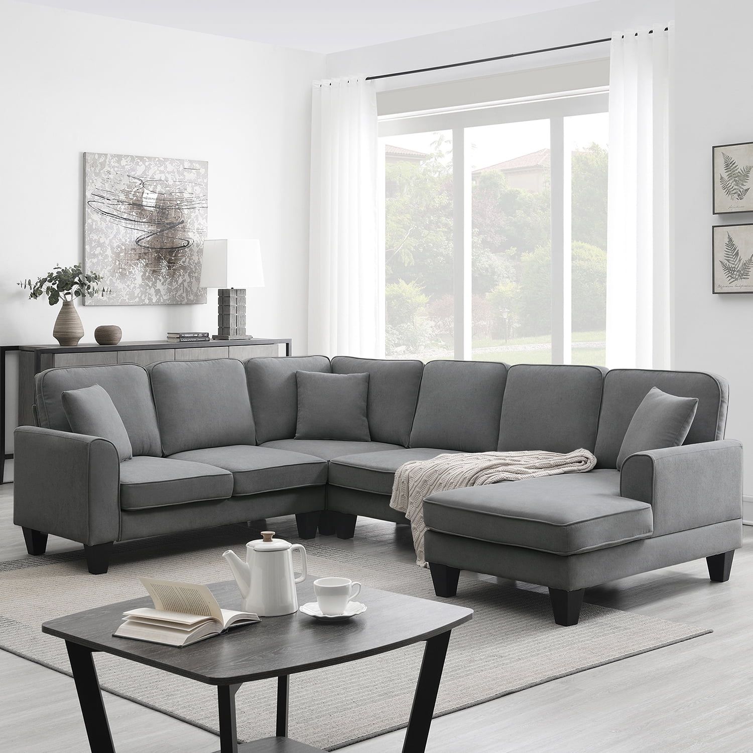 Churanty Convertible Modular Sectional Sofa With Chaise And Recliner,u  Shaped Couch 7 Seat Fabric Sleeper Sofa For Living Room,dark Gray –  Walmart With Regard To Dark Gray Sectional Sofas (View 14 of 15)