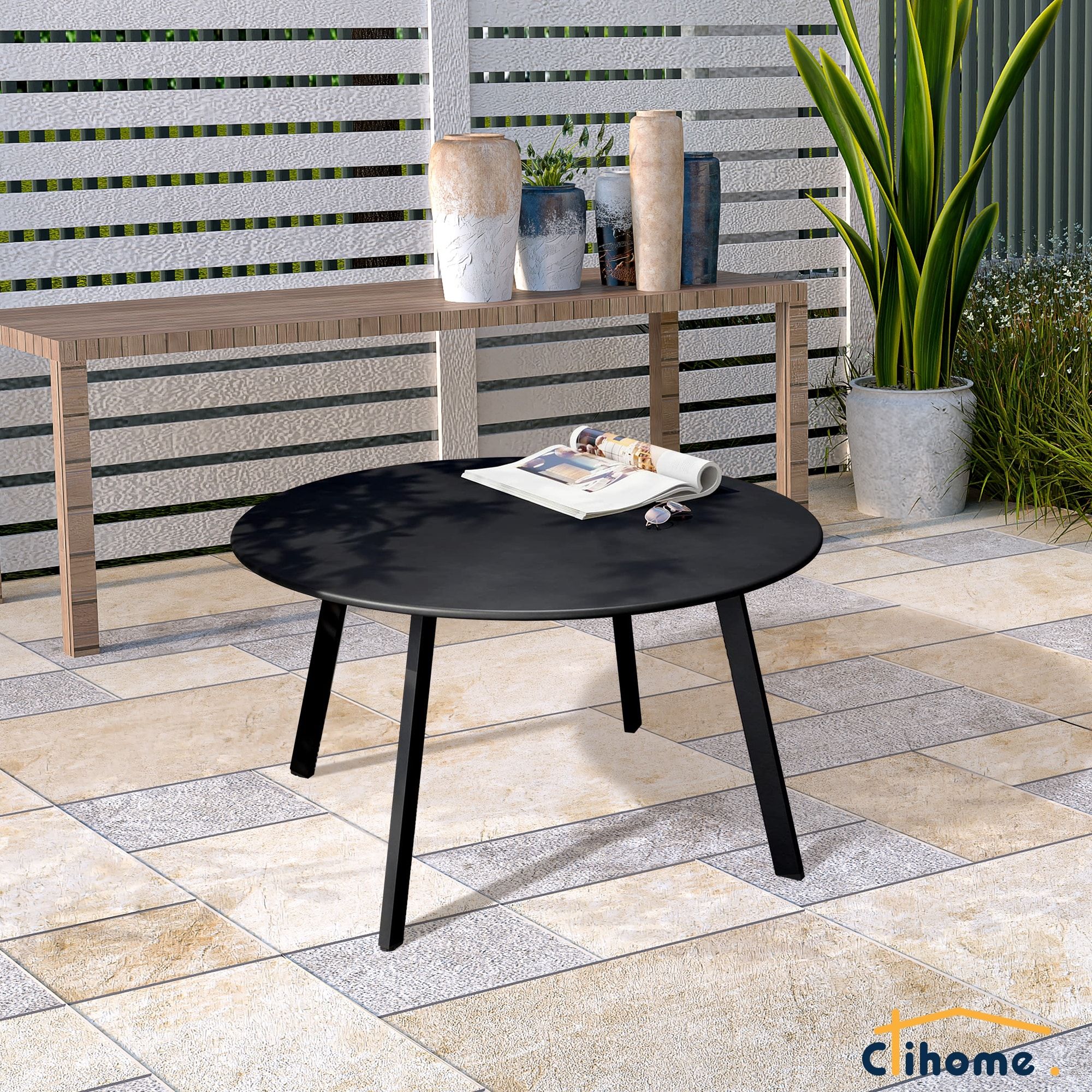 Clihome Weather Resistant Round Steel Patio Large Coffee Table – On Sale –  Bed Bath & Beyond – 36089720 Pertaining To Round Steel Patio Coffee Tables (View 3 of 15)