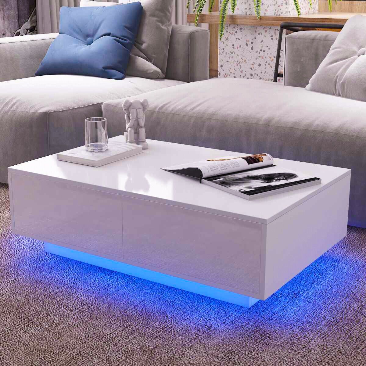 Coffee Table With Led Lights High Gloss Side Sofa Table Modern Glossy Home  Decor | Ebay With Regard To Coffee Tables With Led Lights (Photo 6 of 15)
