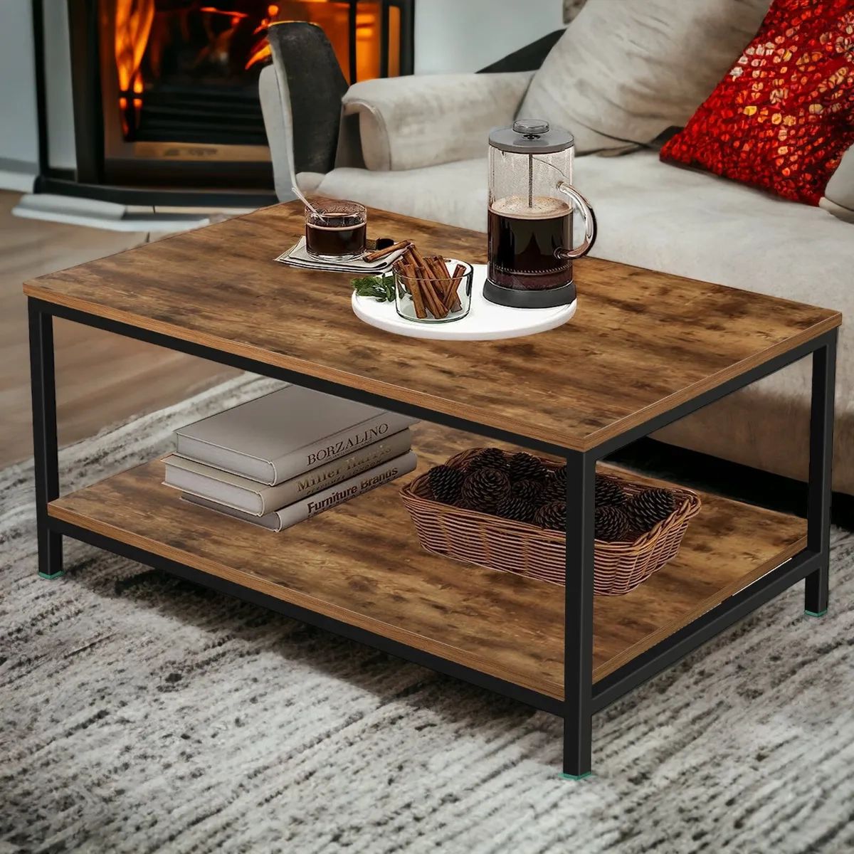 Coffee Table With Storage Side Table Metal Legs Wooden Living Room Furniture  | Ebay With Regard To Coffee Tables With Metal Legs (View 7 of 15)