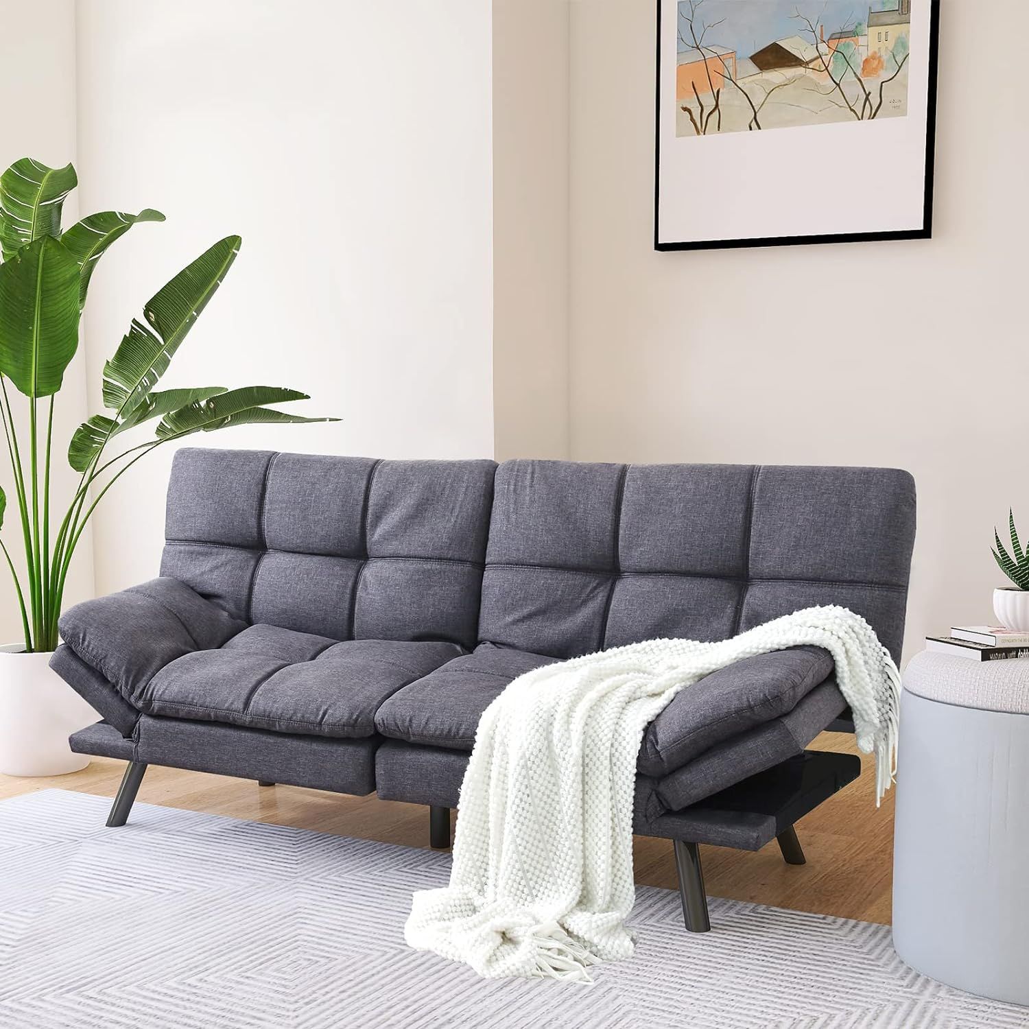 Compact Futon Sofa Bed With Memory Foam, Convertible Malaysia | Ubuy In Black Faux Suede Memory Foam Sofas (View 13 of 15)